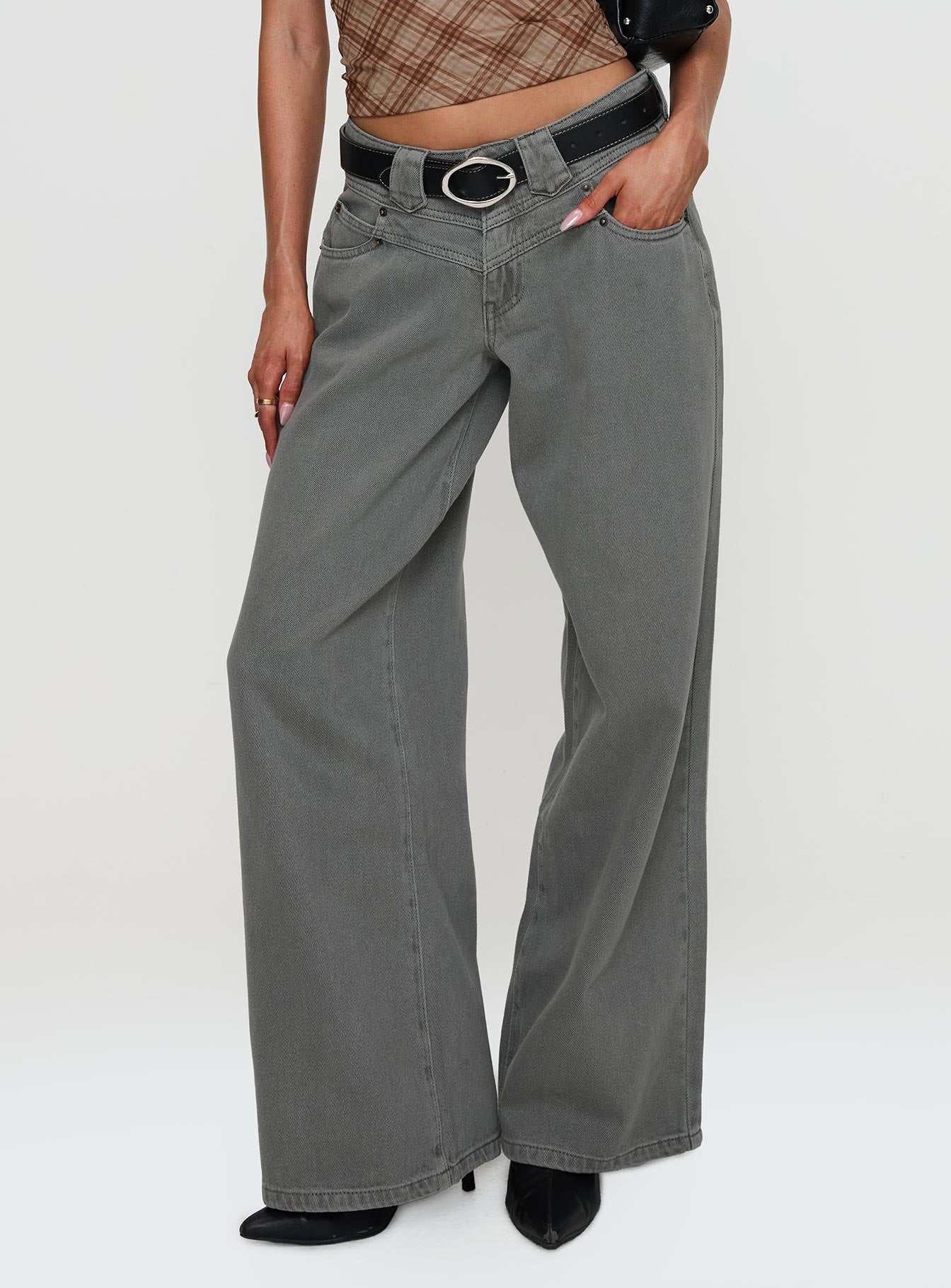 West Side Mid Rise Wide Leg Jeans Grey Wash
