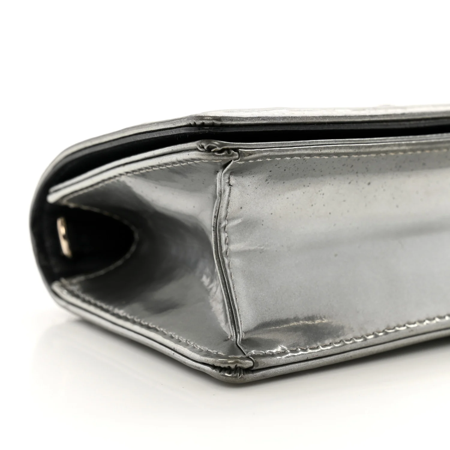 Metallic Patent Micro-Cannage Baby Diorama Flap Bag Silver - Top Club