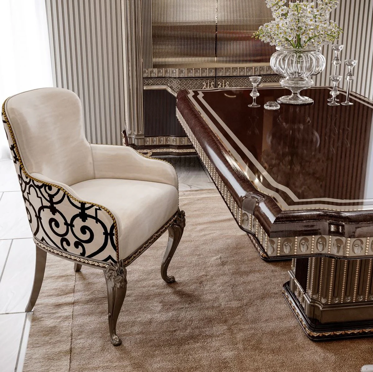 Luxury baroque dining table dark brown / gray 250 cm