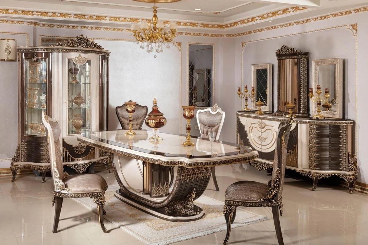 Luxury baroque display cabinet with door cream / dark brown / gold