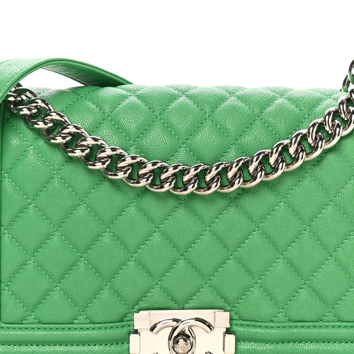 Caviar Quilted Medium Boy Flap Green - Top Club
