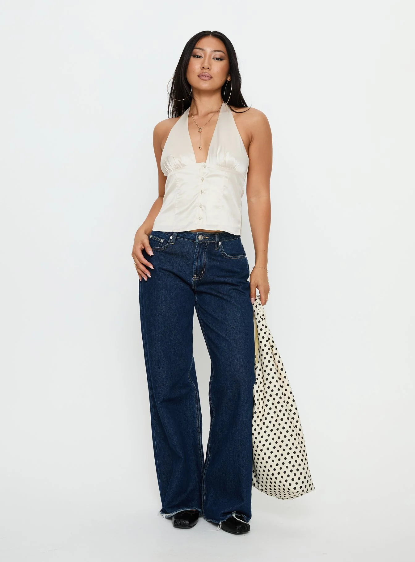 Isolda Satin Halter Top Cream