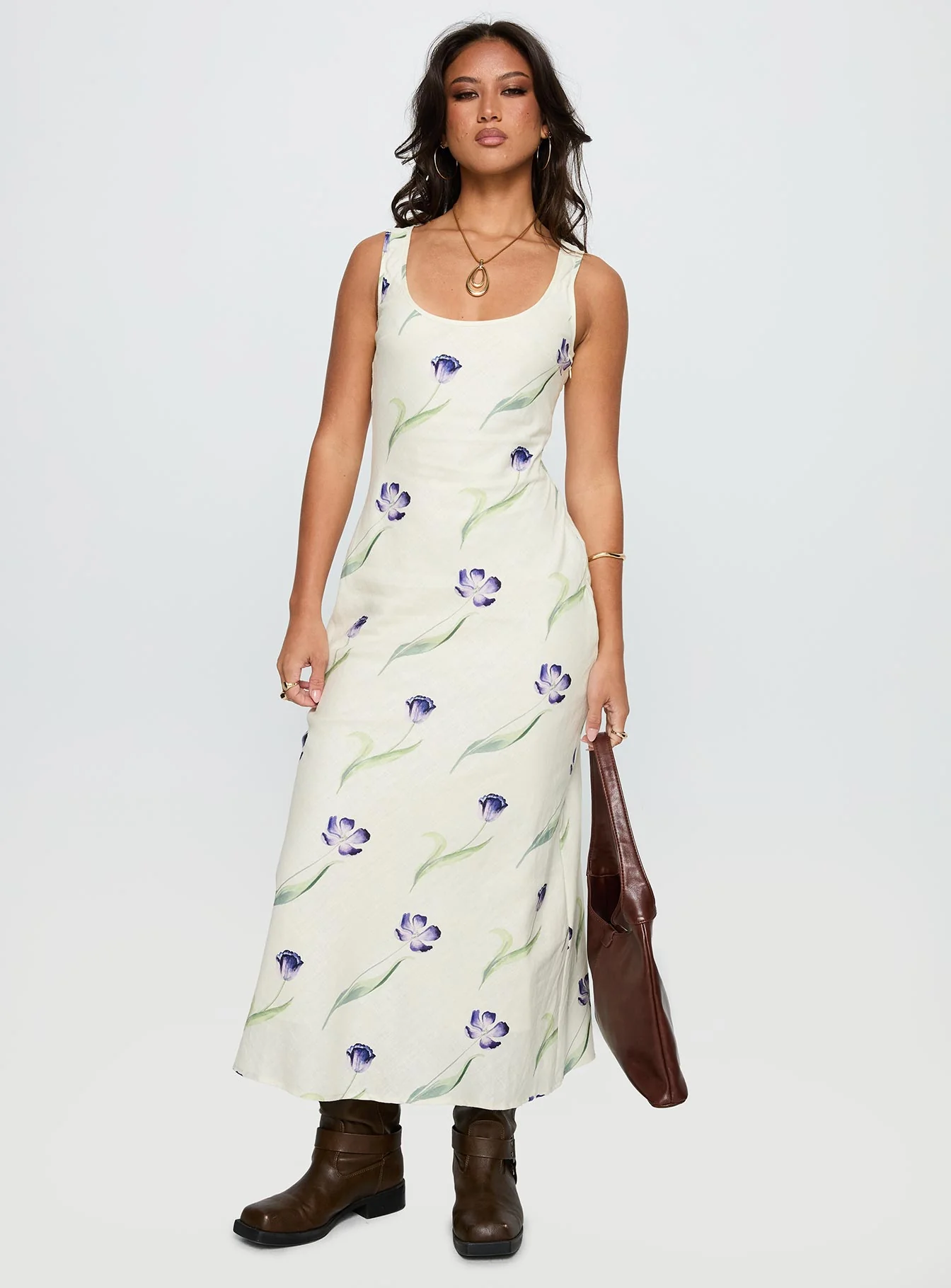 Jessabelle Linen Blend Midi Dress Cream Floral
