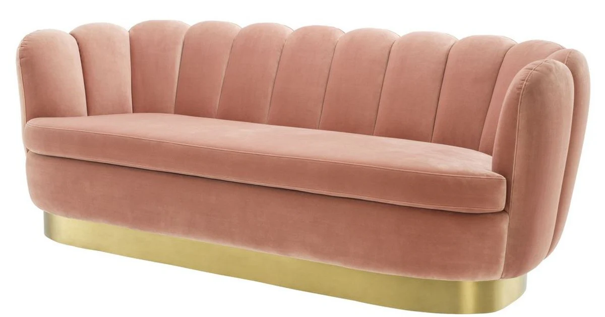 Luxury velvet sofa skin color / brass 225 x 90 x H. 80 cm - living room sofa - hotel sofa - luxury furniture - luxury quality