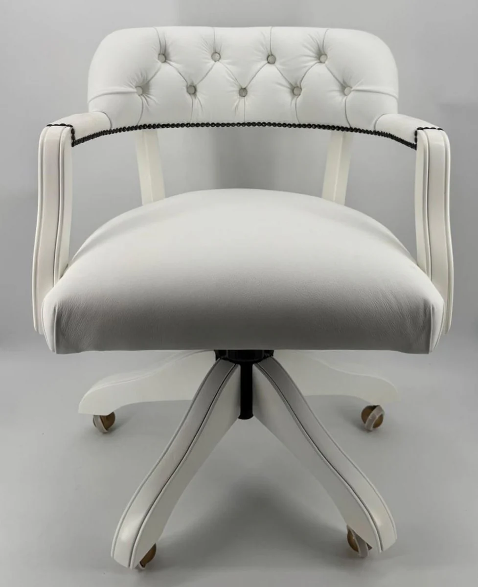 Luxury leather office chair white 58 x 65 x H. 80-87 cm - Height-adjustable desk chair