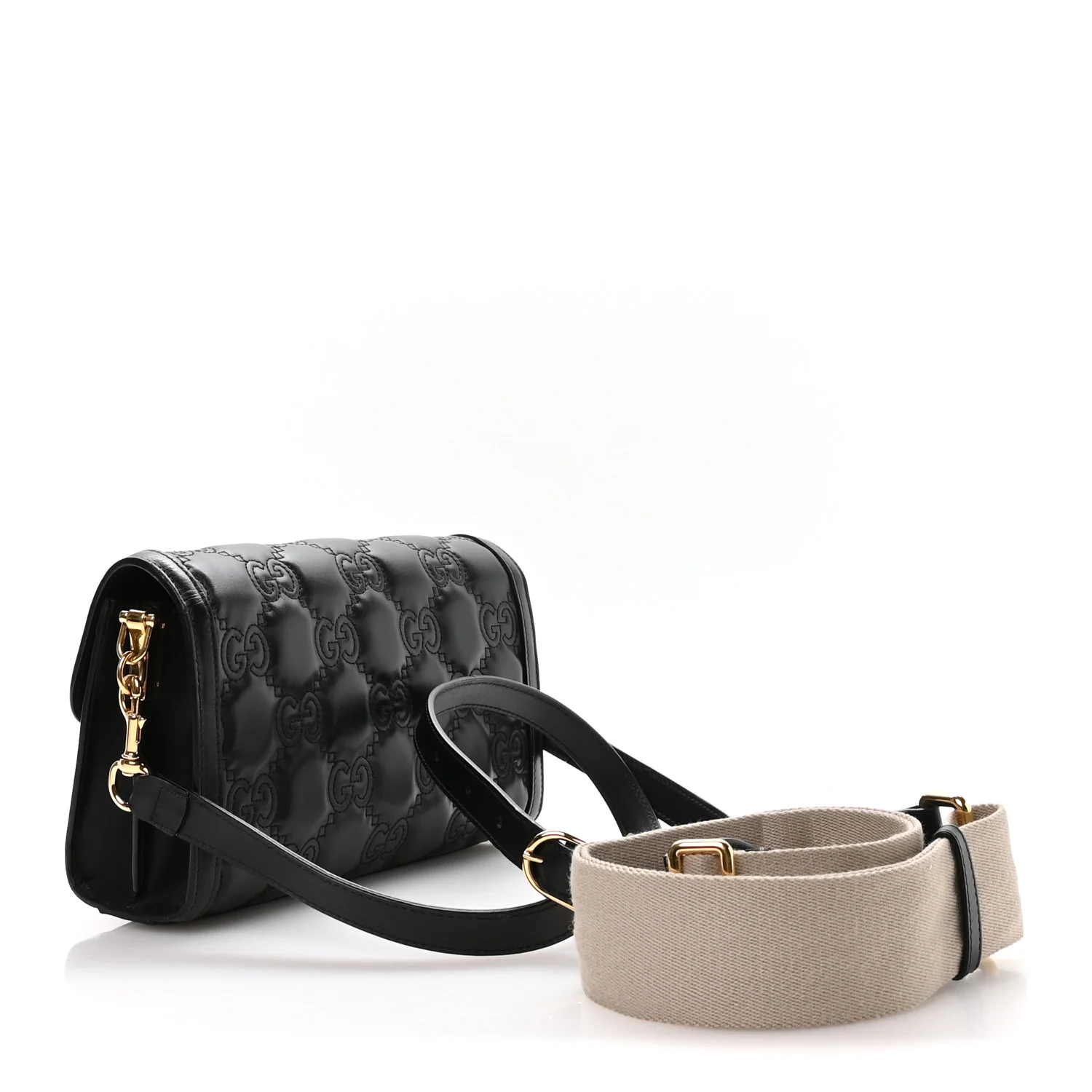 Calfskin GG Matelasse Small Flap Shoulder Bag Black Natural - Top Club
