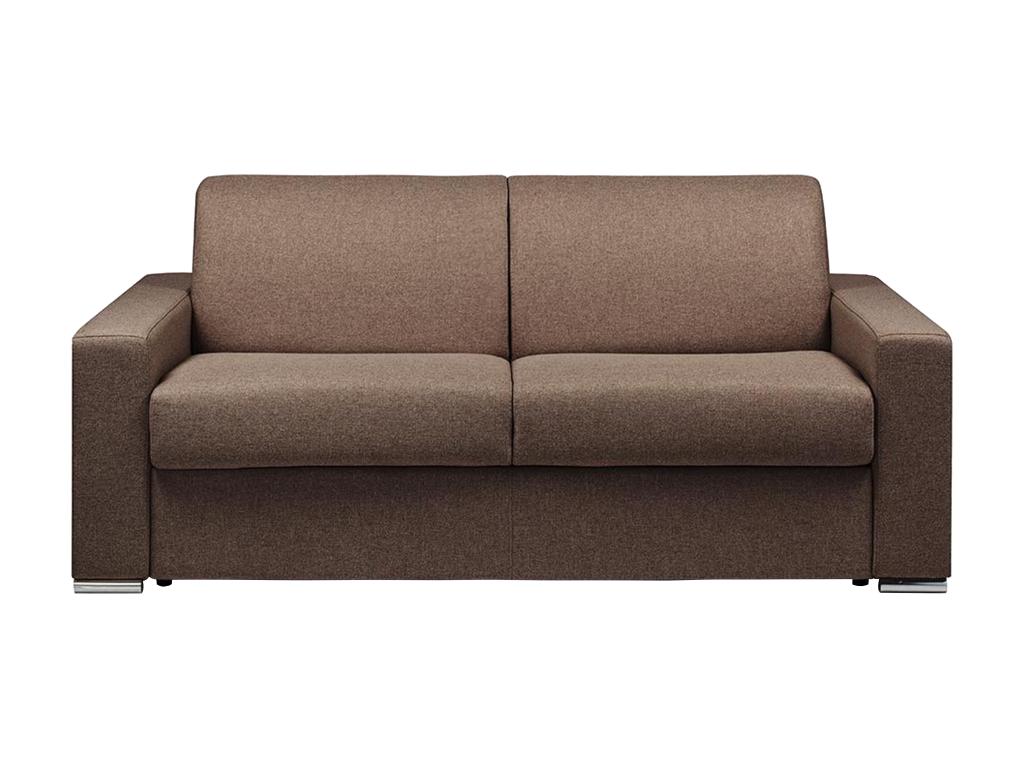 Sofá cama de 3 plazas de tela de apertura rápida CALITO - Marrón - Somier de láminas de 140 cm - Colchón de 18 cm con memoria de forma