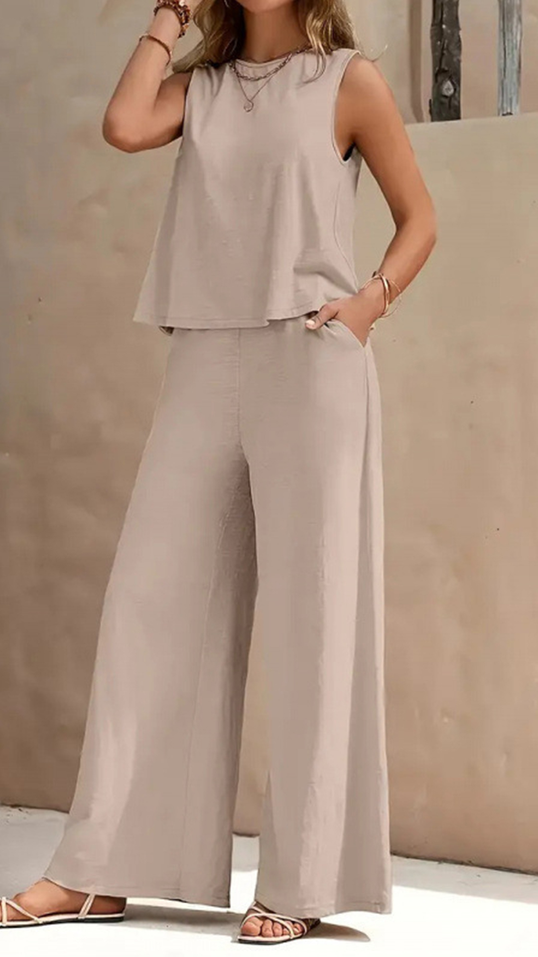 Women's  Sleeveless Cotton-Blend Two-Piece Set - Nordfashionstorm - Women's Clothing, Fashion for You - Nordfashionstorm.com
