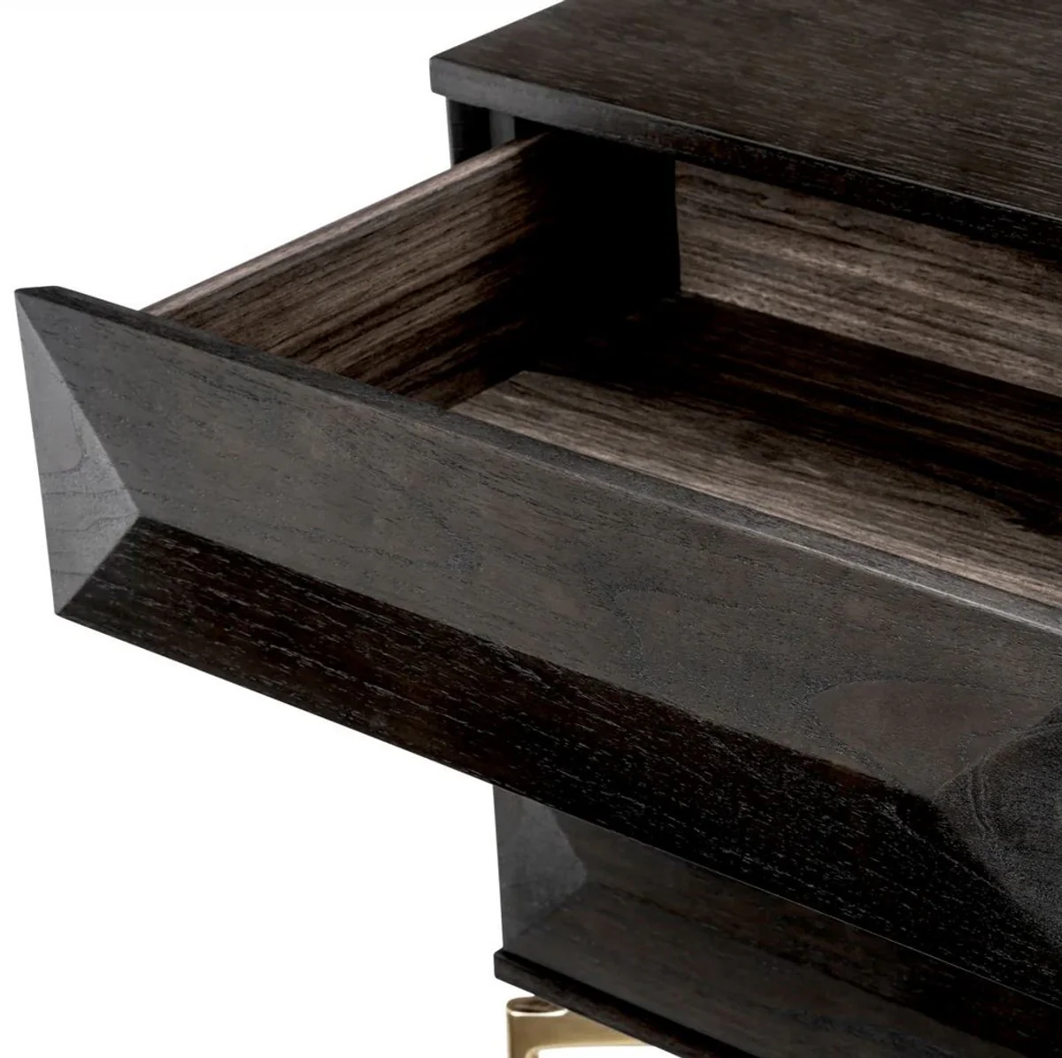 Luxury bedside table mocha / brass 64 x 48 x H. 72 cm - Solid wood side table with 3 drawers - Bedroom furniture - Luxury furniture - Luxury furnishings - Luxury furniture
