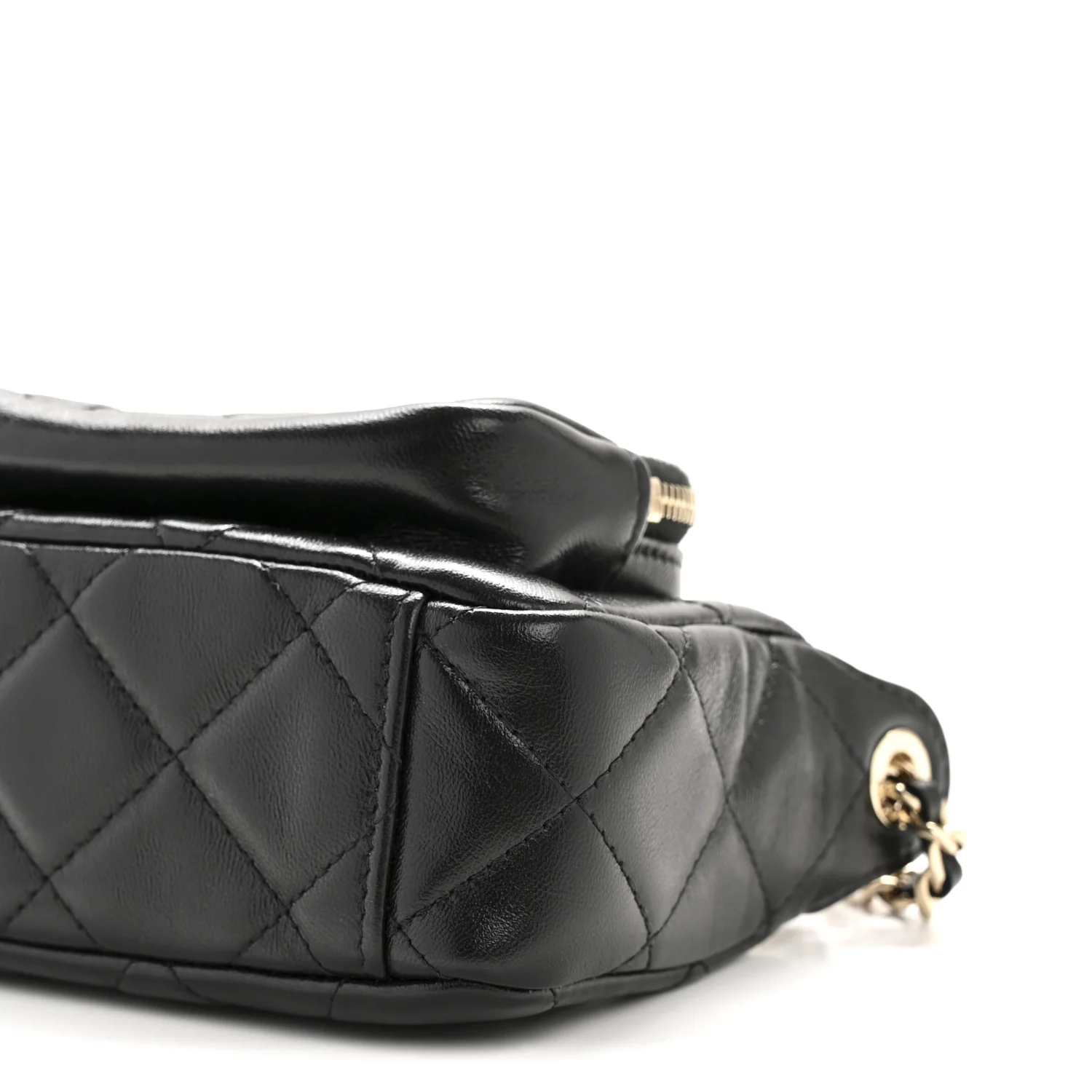 Shiny Crumpled Lambskin Quilted Mini Clutch With Chain Black - Top Club