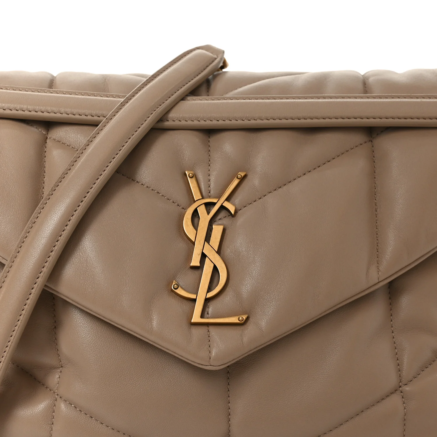 Lambskin Quilted Small Loulou Puffer Monogram Chain Satchel Dark Beige - Top Club