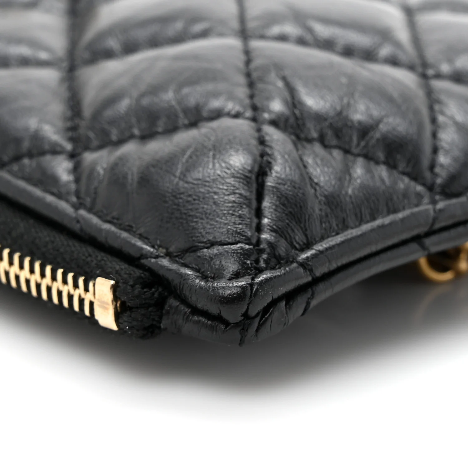 Aged Calfskin Quilted Reissue Phone Holder With Chain Bag Black - Top Club