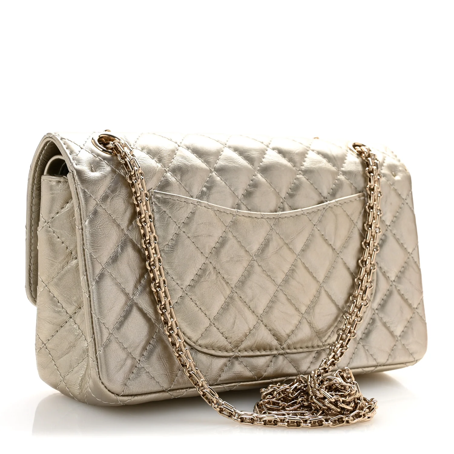 Metallic Aged Calfskin Quilted 2.55 Reissue 225 Flap Pale Gold - Top Club