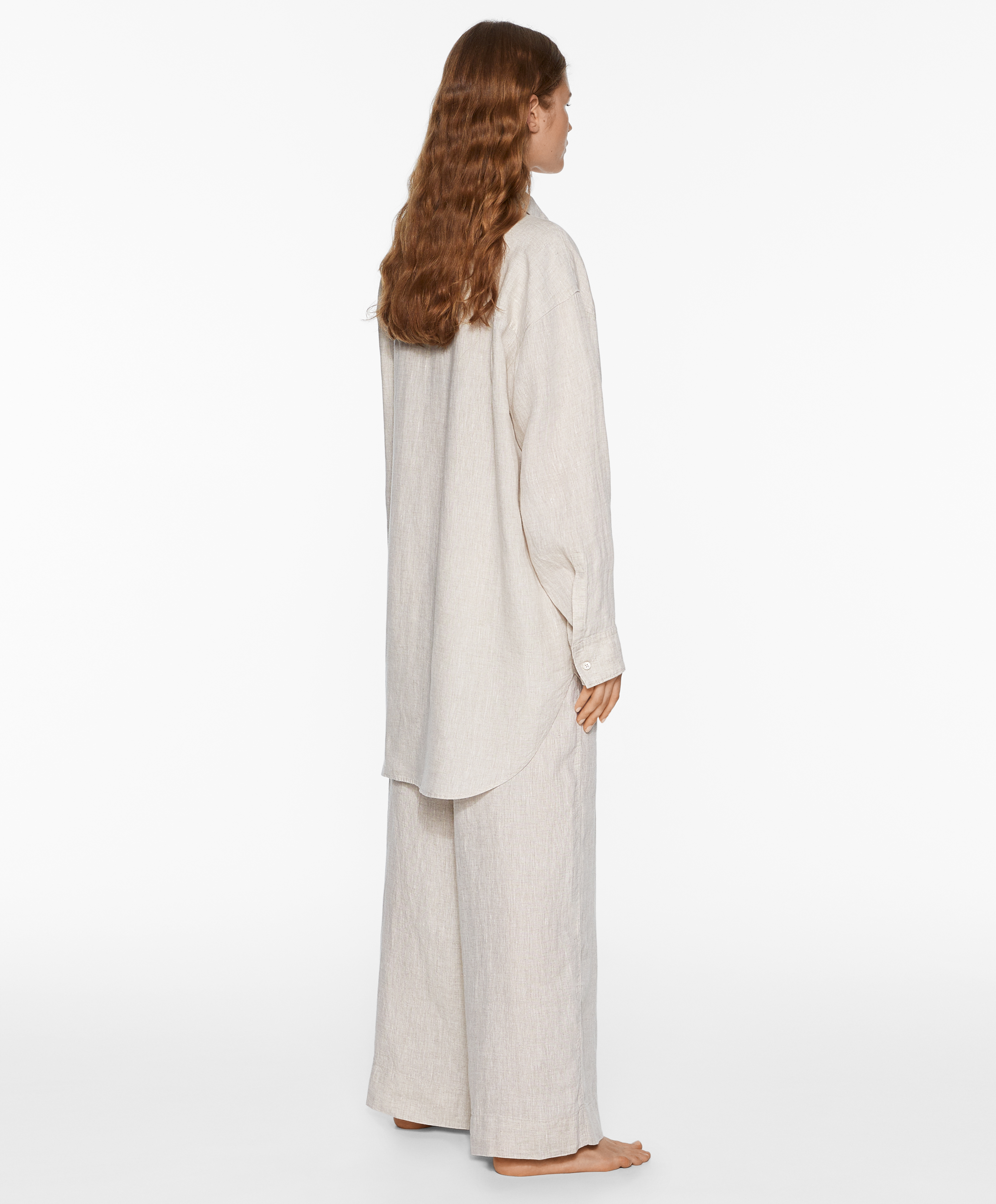 OYSHO Oversize long-sleeved 100% linen shirt
