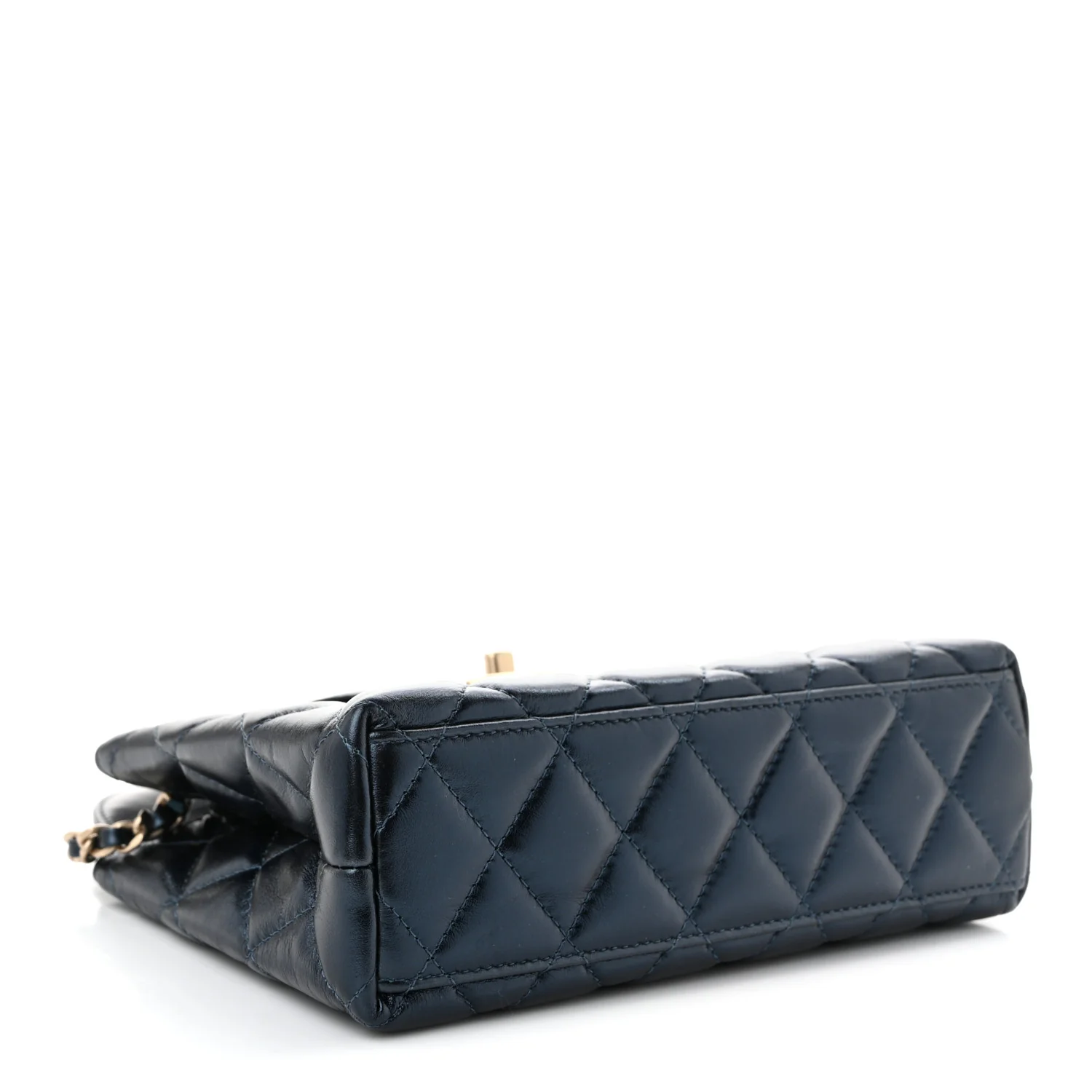 Metallic Aged Calfskin Quilted Nano Kelly Shopper Navy - Top Club