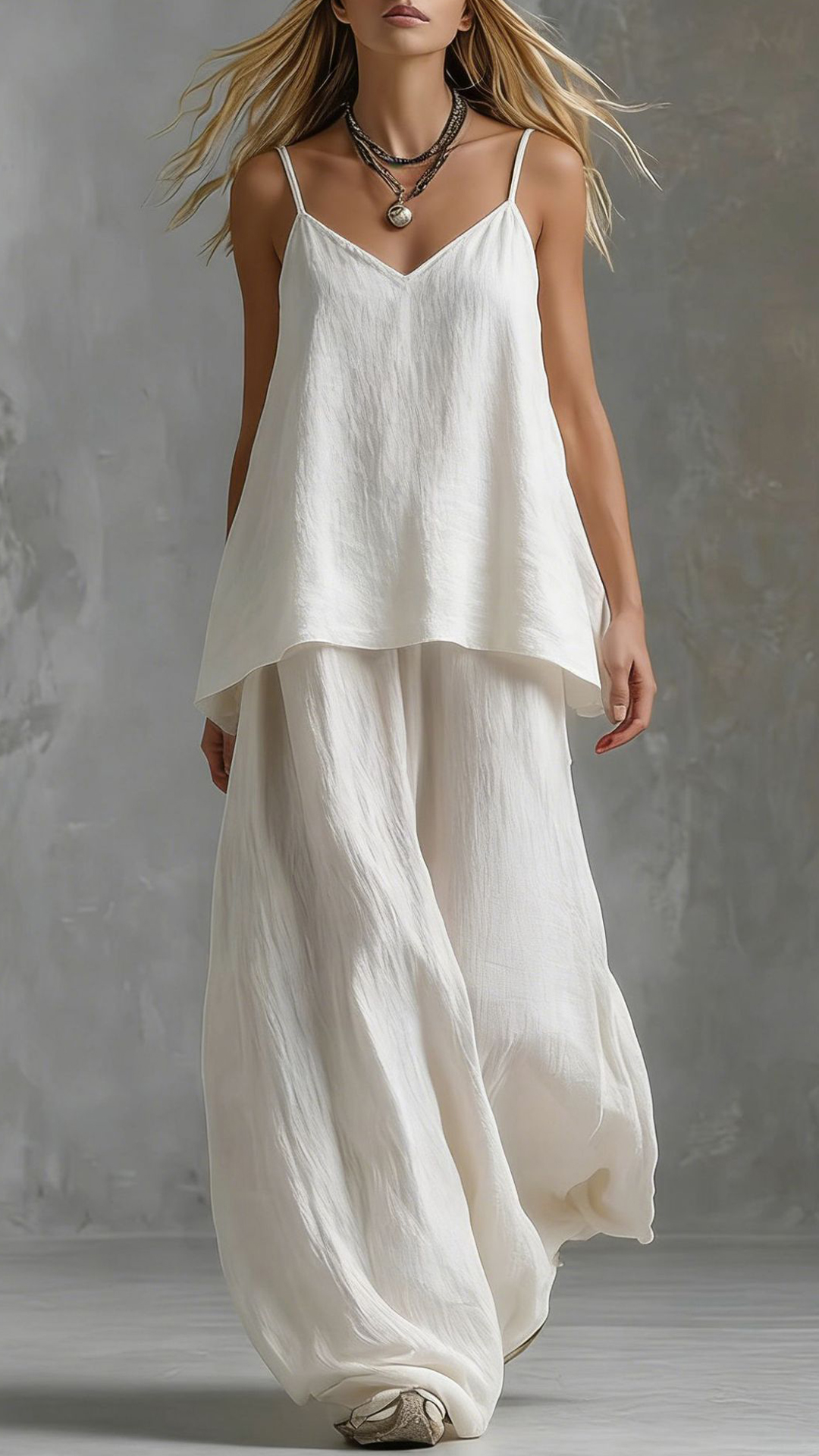 Women's Cotton-Blend Textured Cami and Wide-Leg Pants Set - Nordfashionstorm - Women's Clothing, Fashion for You - Nordfashionstorm.com