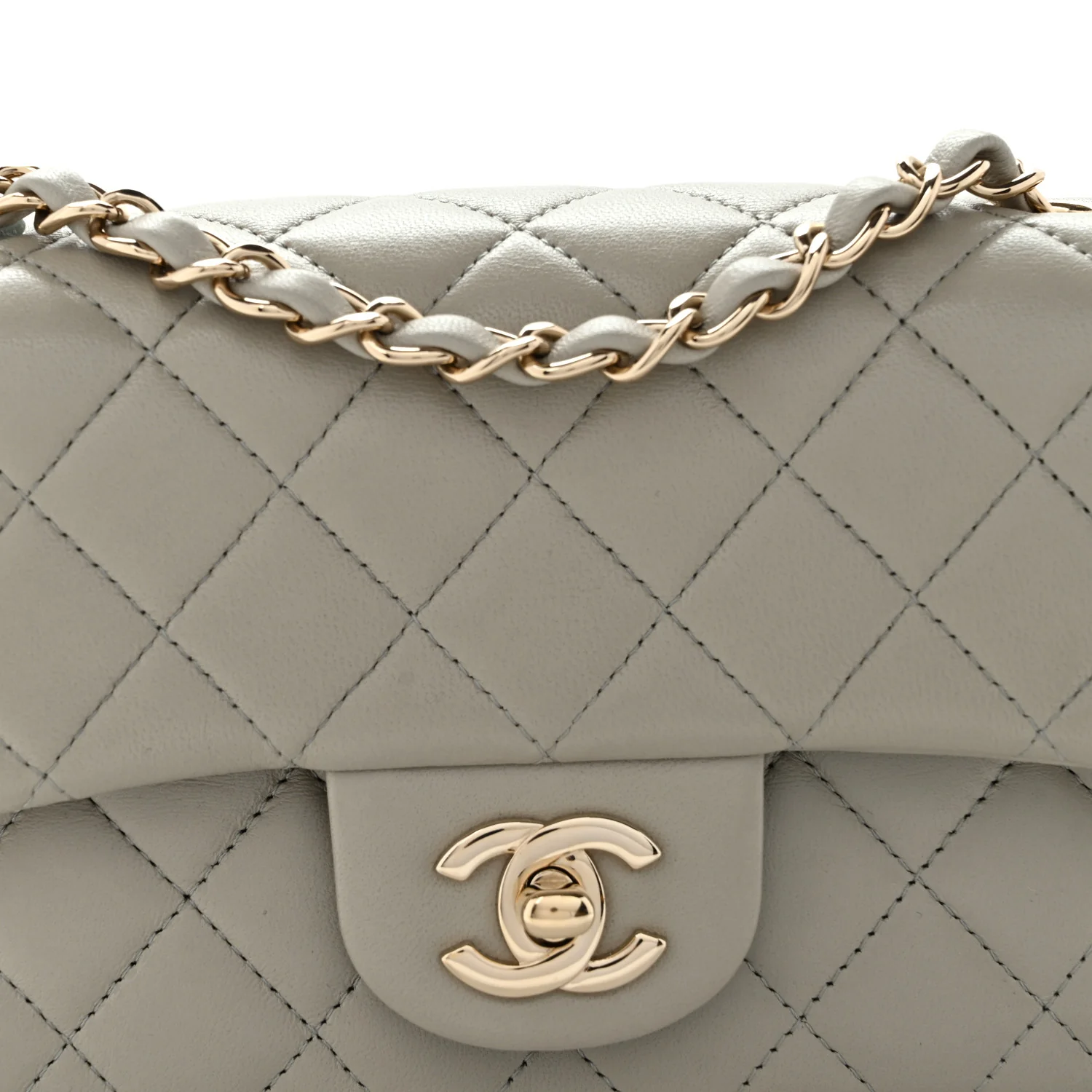Lambskin Quilted Mini Rectangular Flap Grey - Top Club