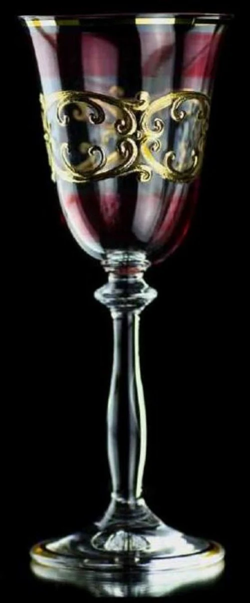 Luxury Baroque Liqueur Glass Set of 6 Bordeaux Red / Gold Ø 5.5 x H. 17 cm - Handmade and hand-painted Liqueur Glasses - Hotel & Restaurant Accessories - Luxury Quality
