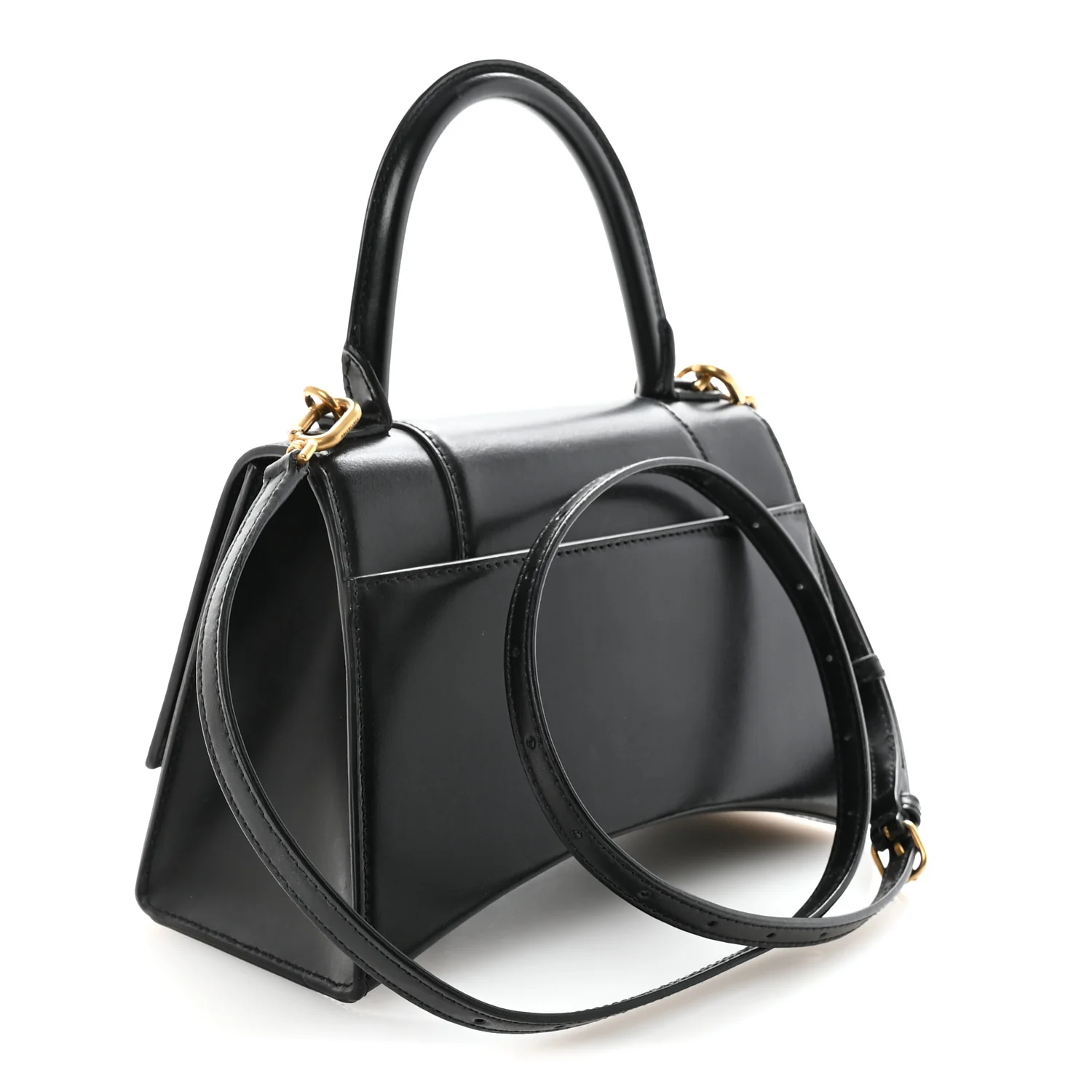 Shiny Box Calfskin Small Hourglass Top Handle Bag Black - Top Club