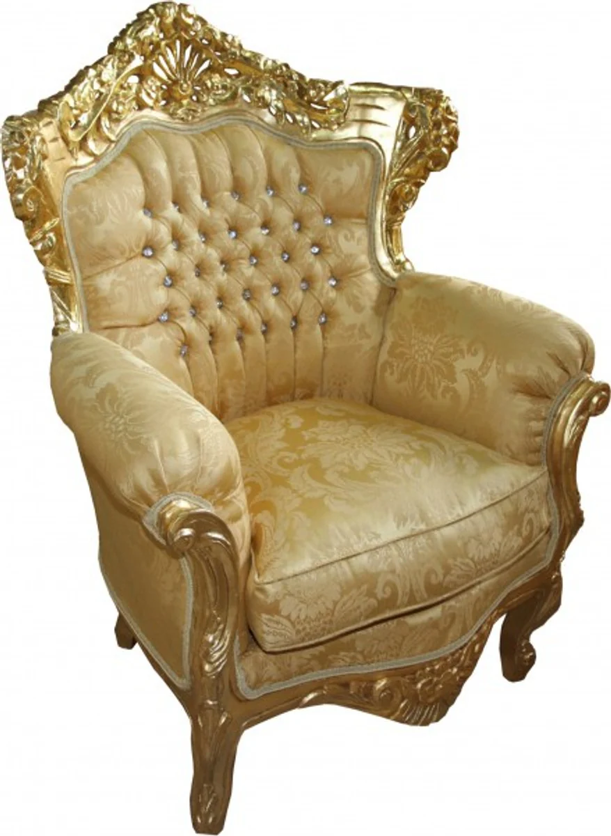 Baroque armchair King Mod 2 gold pattern / gold with glittering stones 85 x 60 x H. 116 cm