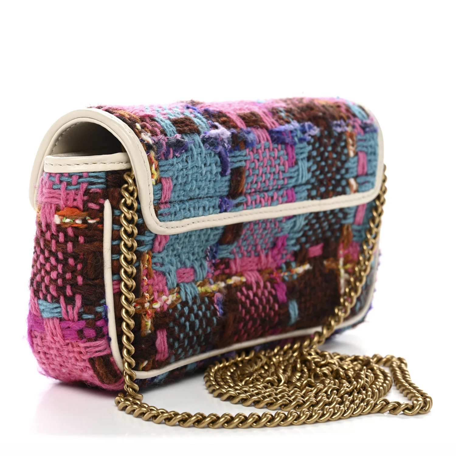 Tweed Calfskin Spicy Check Super Mini GG Marmont Shoulder Bag Pink Multicolor Mystic White - Top Club