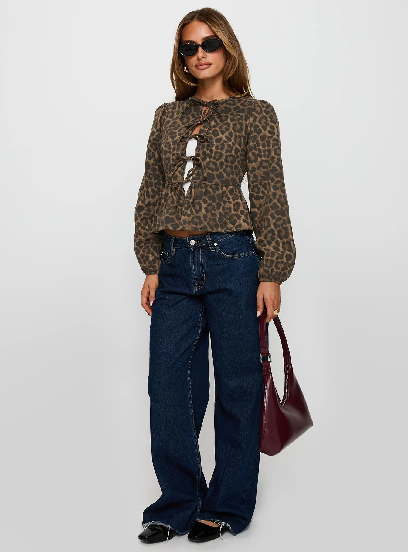 Recognize Tie Detail Long Sleeve Top Leopard