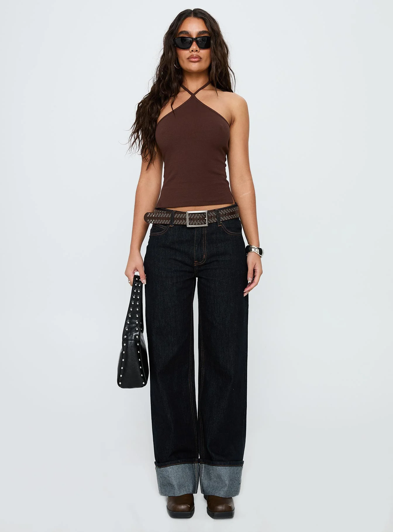 Baseline Halter Rib Top Chocolate