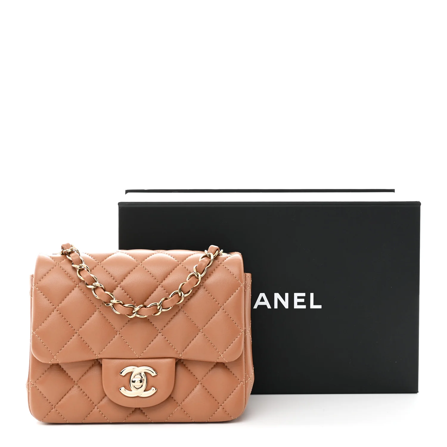 Lambskin Quilted Mini Square Flap Brown - Top Club