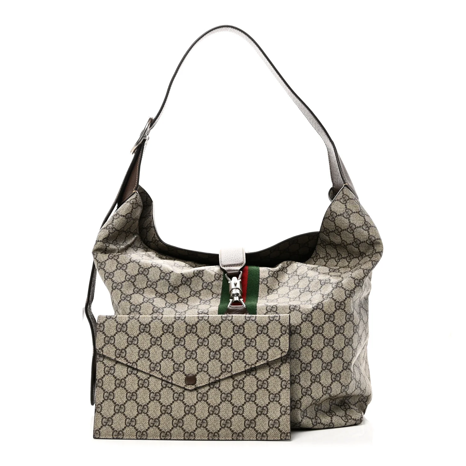 Tender GG Supreme Monogram Textured Dollar Calfskin Web Medium Jackie 1961 Crossbody Bag Beige Ebony New Acero - Top Club
