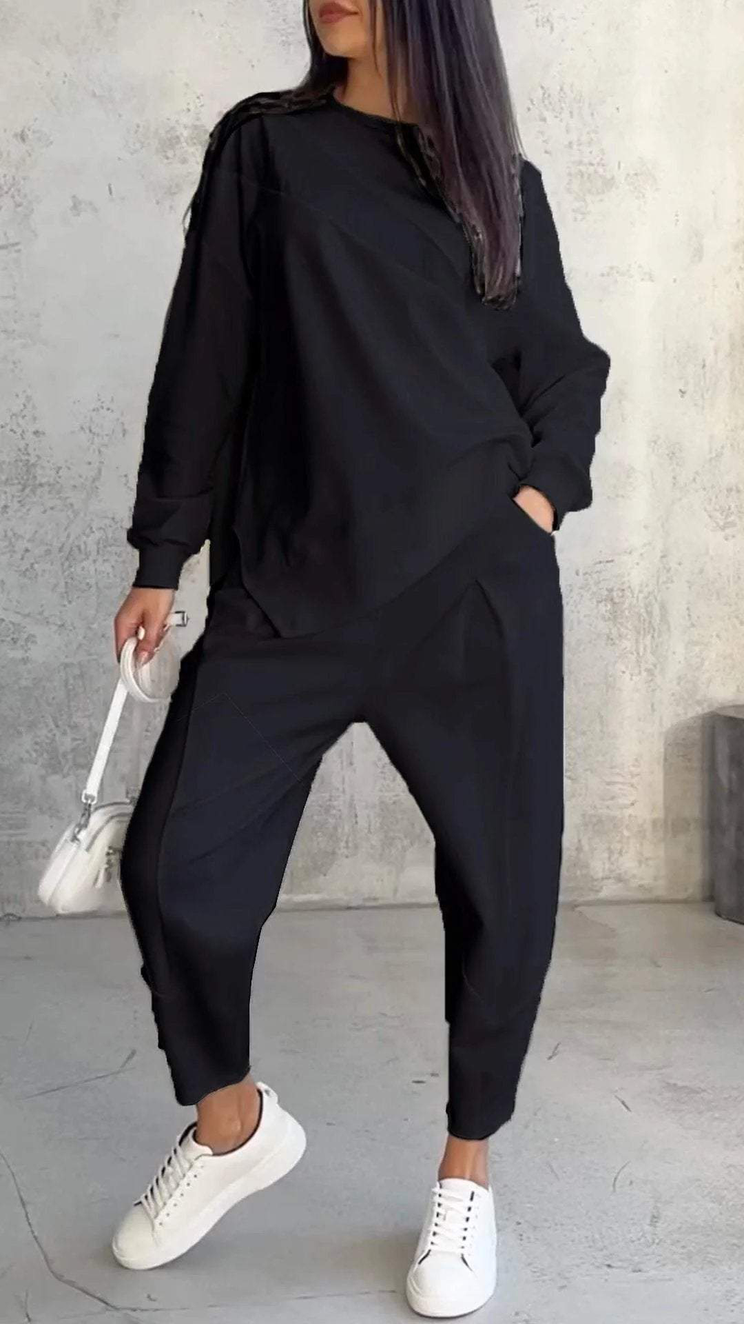 Women's Loose Crew Neck Long Sleeve Sweatshirt and Harem Pants Set - Nordfashionstorm - Women's Clothing, Fashion for You - Nordfashionstorm.com