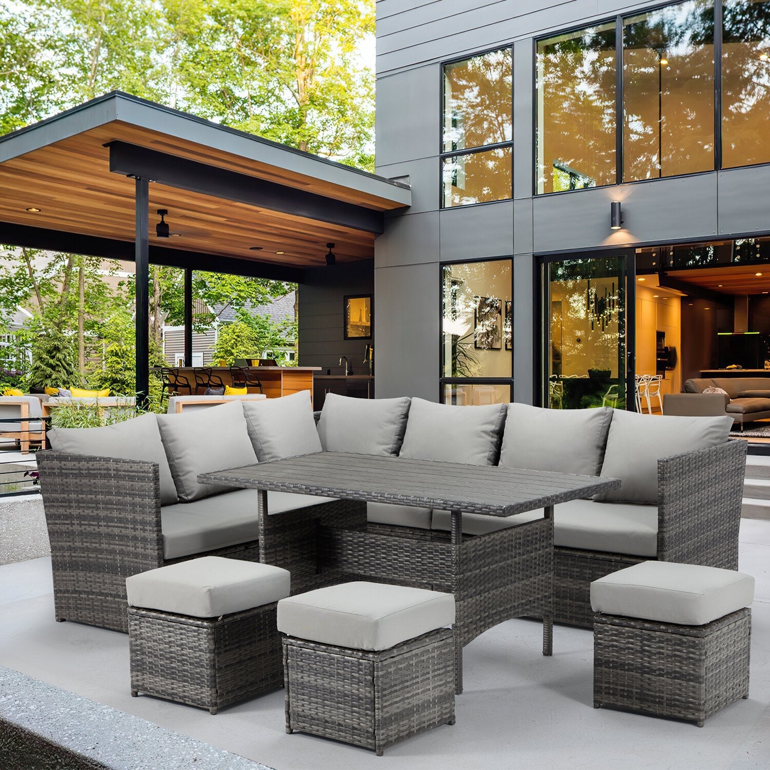 Wicker/Rattan 9-person seating group with cushions