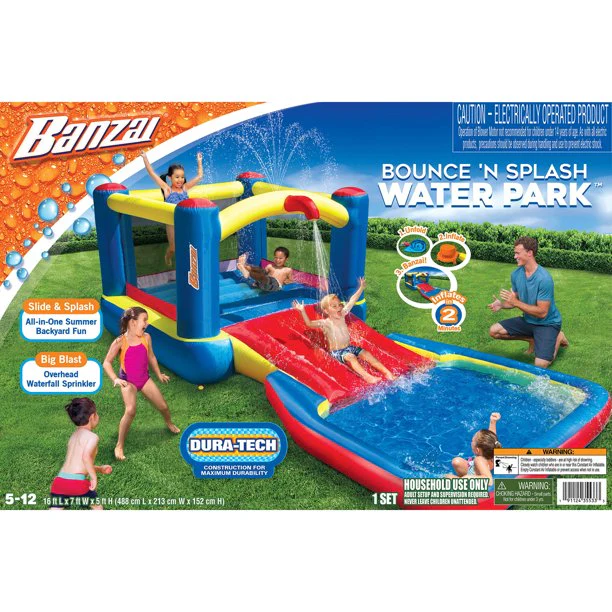 Banzai 2-in-1 Dry or Wet Inflatable Bouncer and Slide - for children ages 5-12