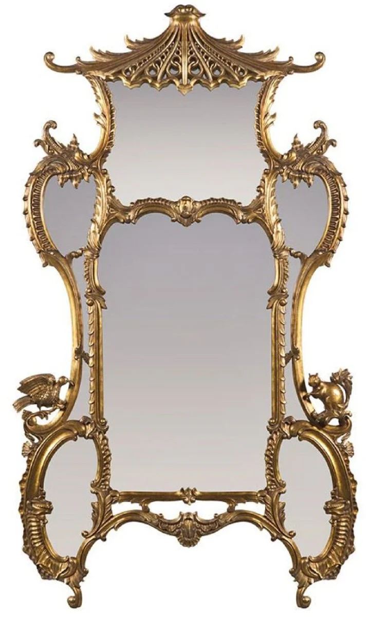 Luxury baroque mirror antique gold 128 x 8 x H. 223 cm - Magnificent hand-carved wall mirror in baroque style - antique style wardrobe mirror - living room mirror - baroque furniture