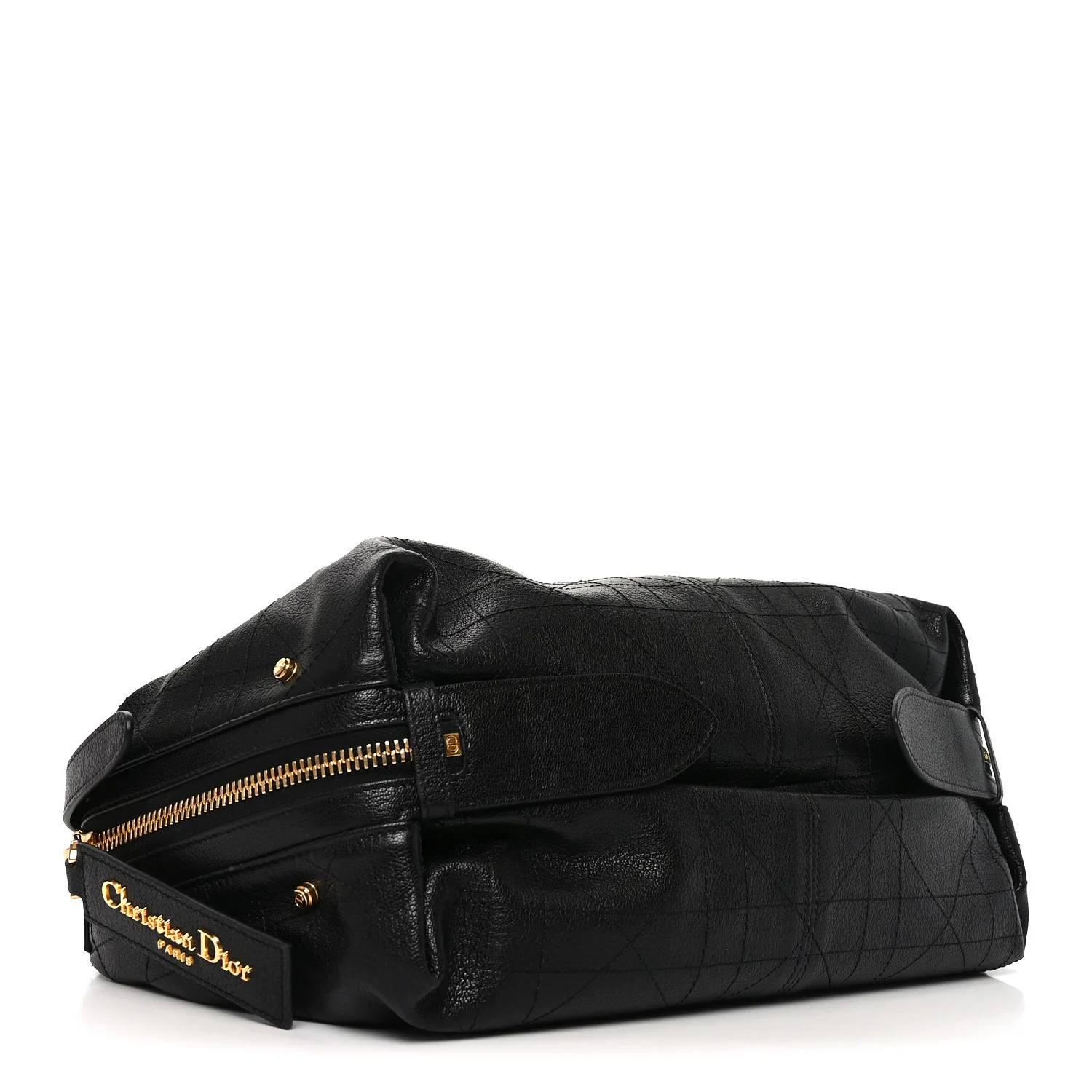 Shiny Grained Calfskin Macrocannage Medium D-Journey Bag Black - Top Club