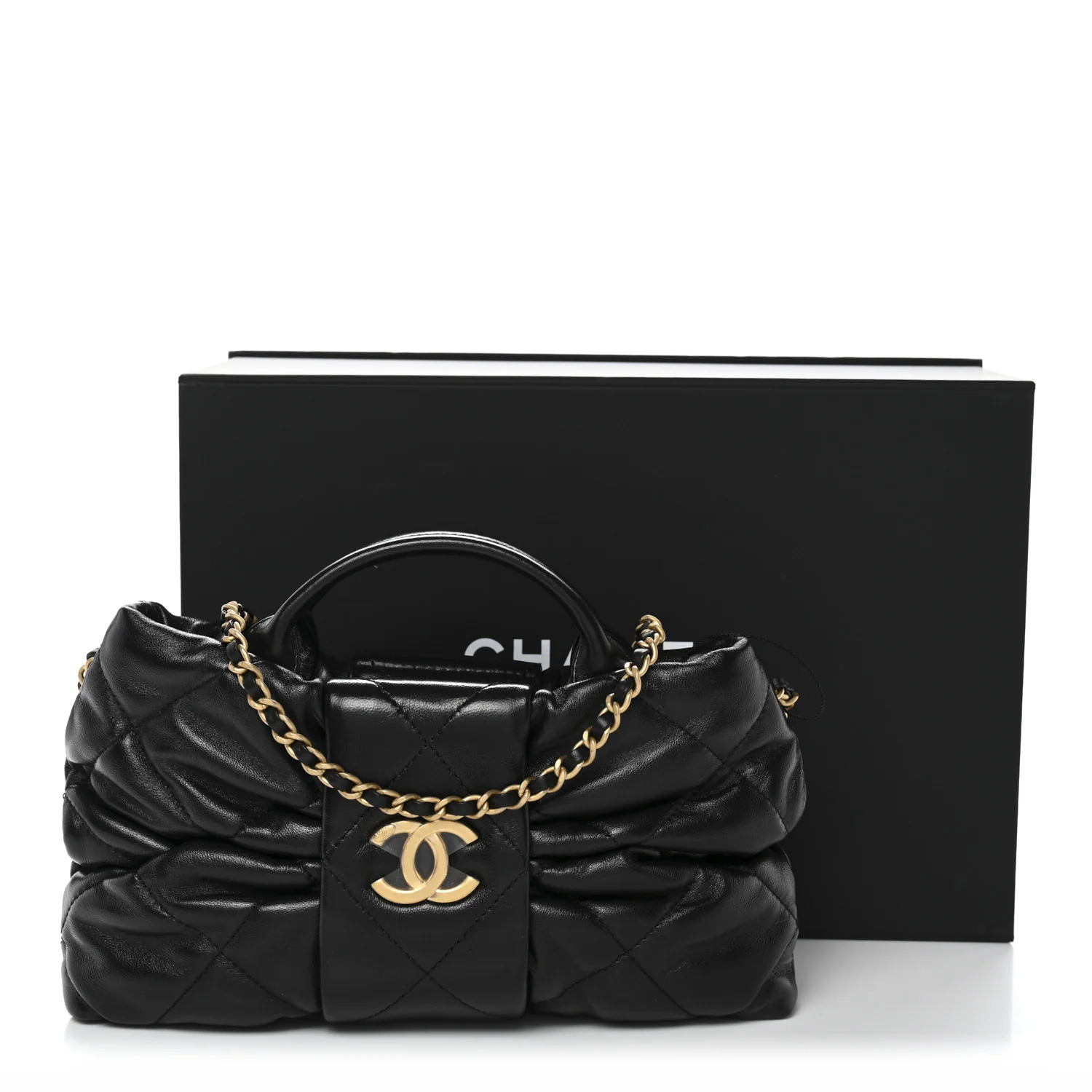 Lambskin Quilted Mini Bow Bag Black - Top Club