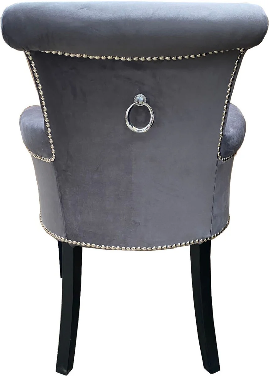 Luxury dining room chair set of 4 gray / black - solid wood kitchen chairs with armrests and elegant velvet fabric - luxury dining room & restaurant furniture