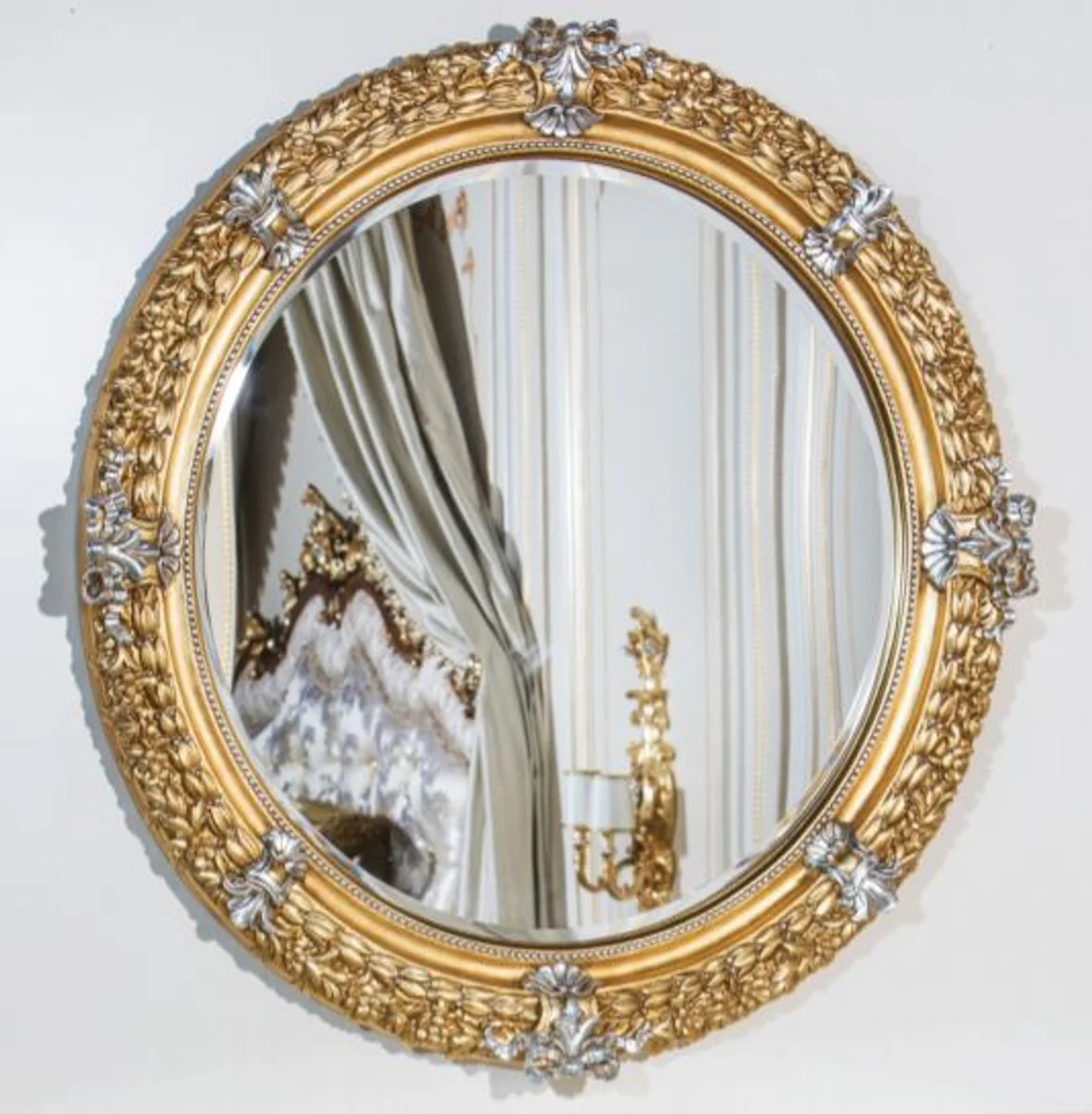 Luxury Baroque mirror gold / silver Ø 103 cm - Magnificent hand-carved wall mirror in Baroque style - Luxury quality - Made in Italy