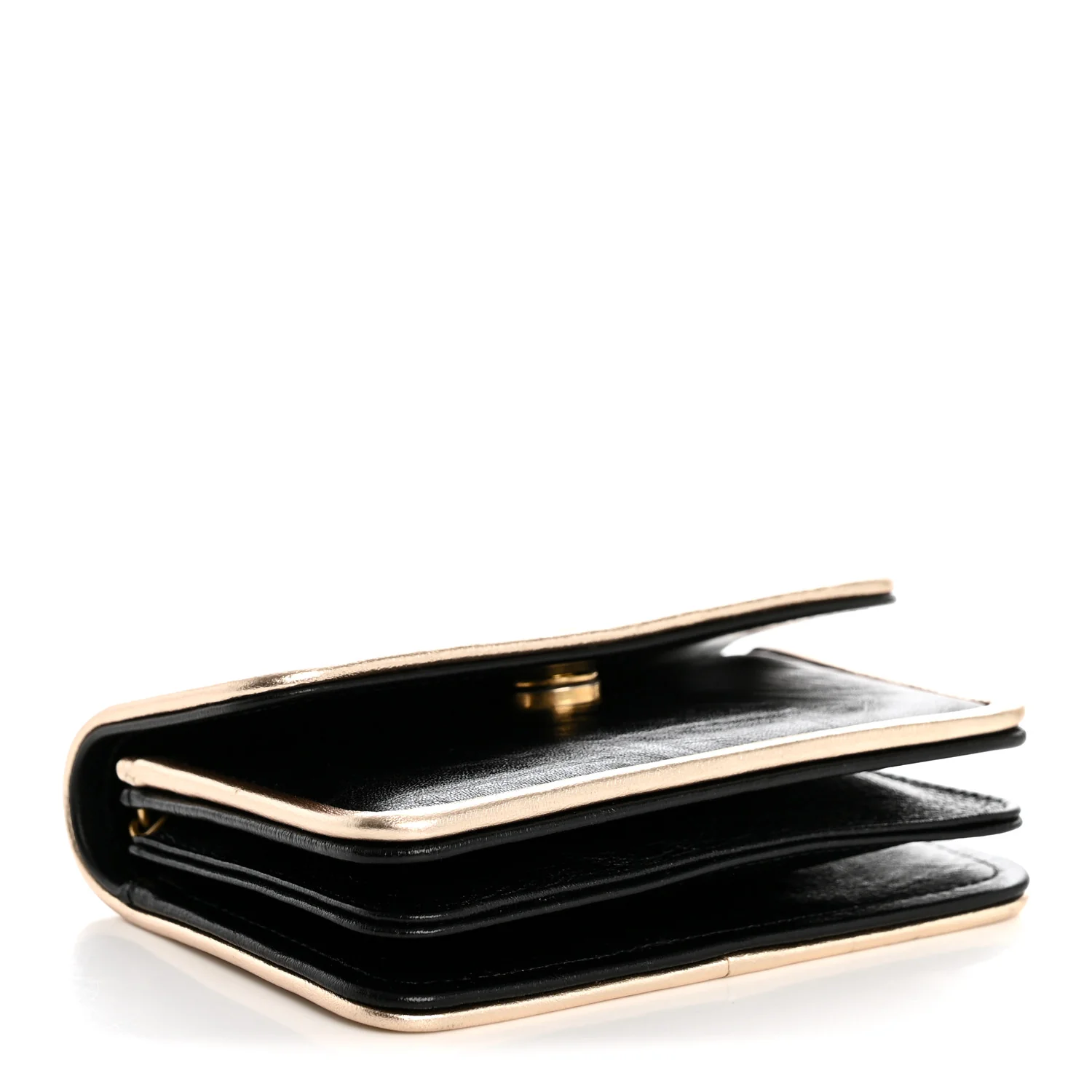 Metallic Calfskin Clutch With Chain Black Gold - Top Club