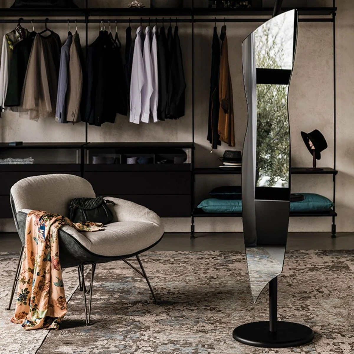 Luxury standing mirror black 36 x H. 180 cm - Bedroom mirror - Hotel mirror - Boutique mirror - Luxury quality - Made in Italy