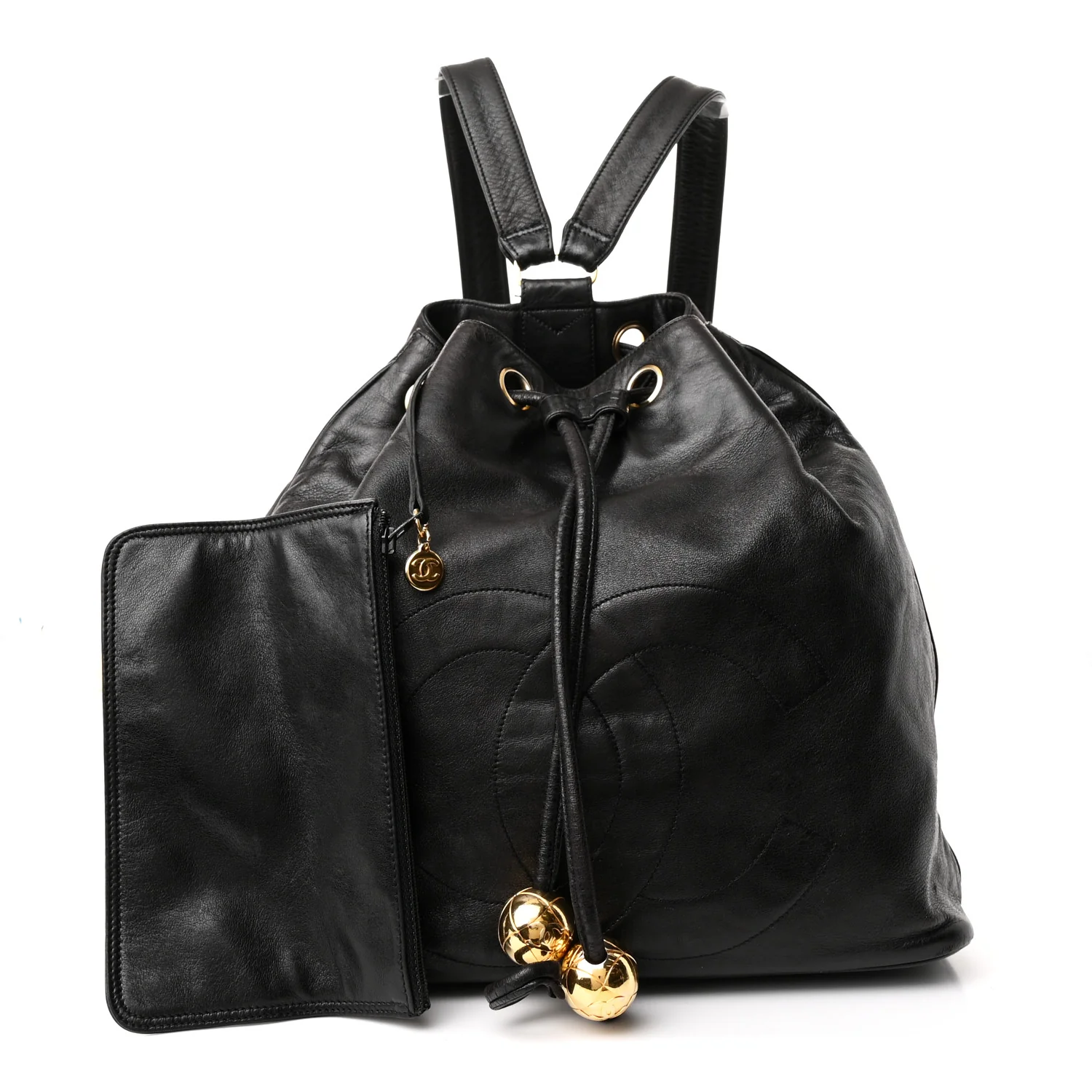Lambskin CC Drawstring Backpack Black - Top Club