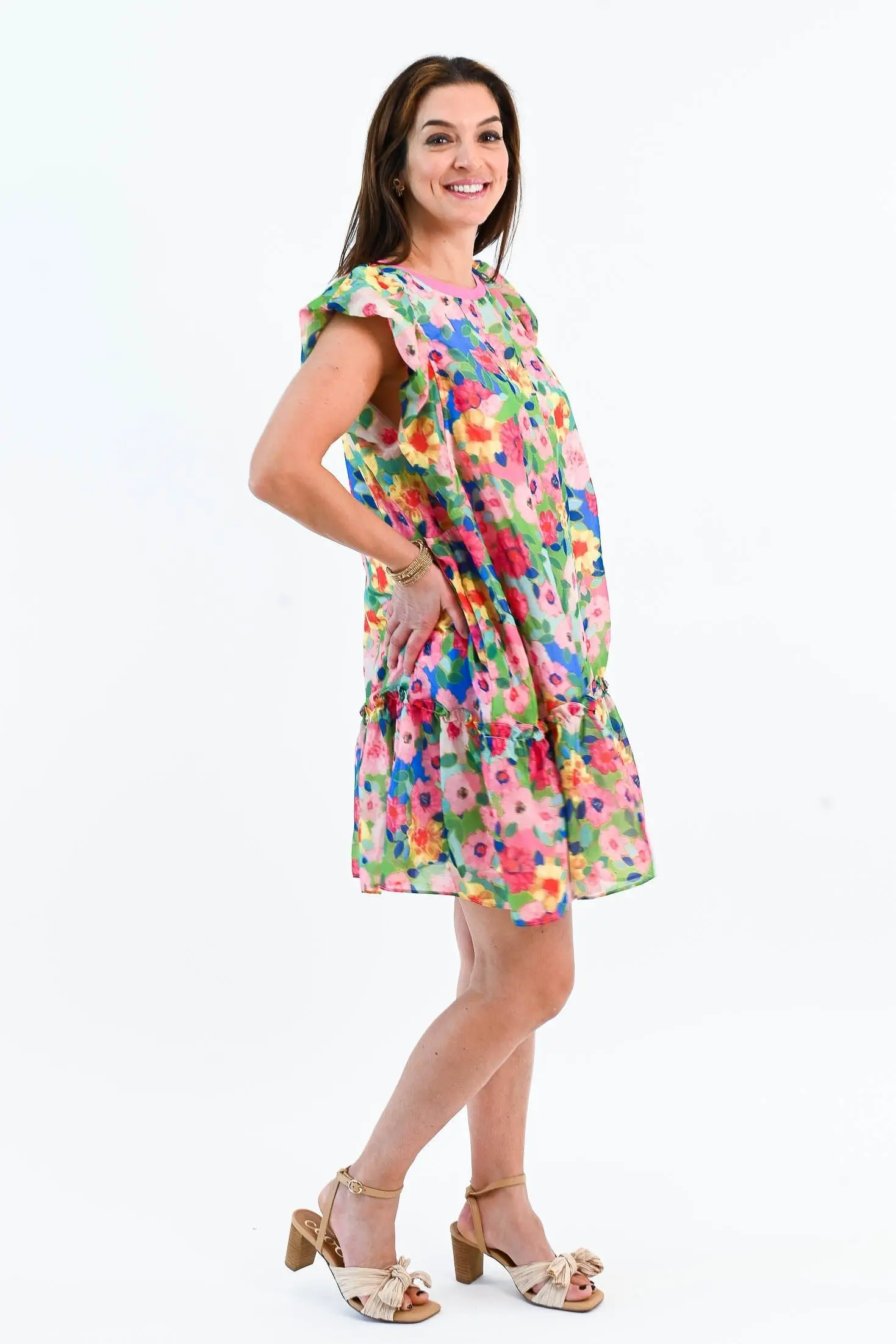 Keep Blooming In Short Sleeve Mini Dress - ALJEGJ