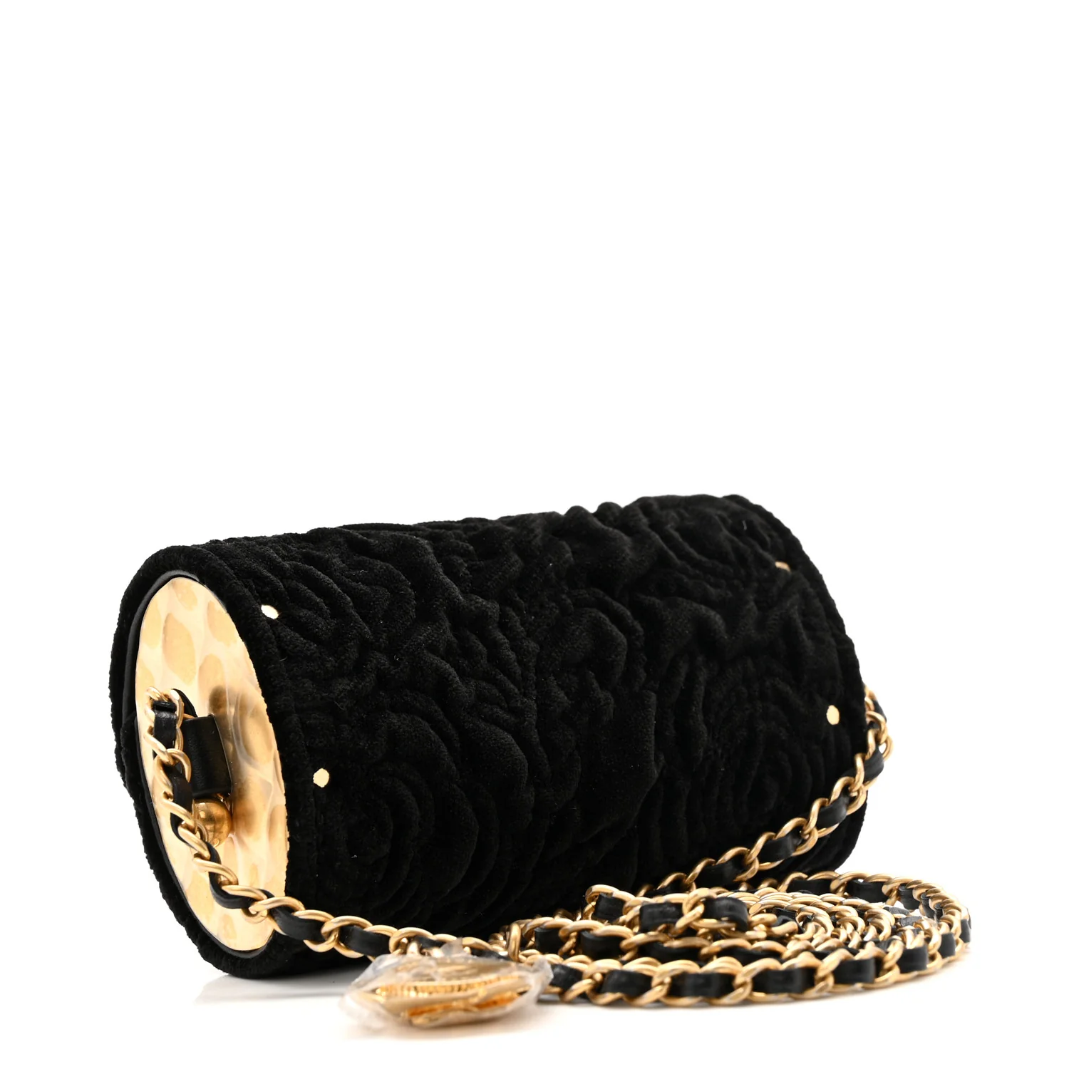 Velvet Camellia Embossed Jewel Belt Card Holder With Chain Black - Top Club