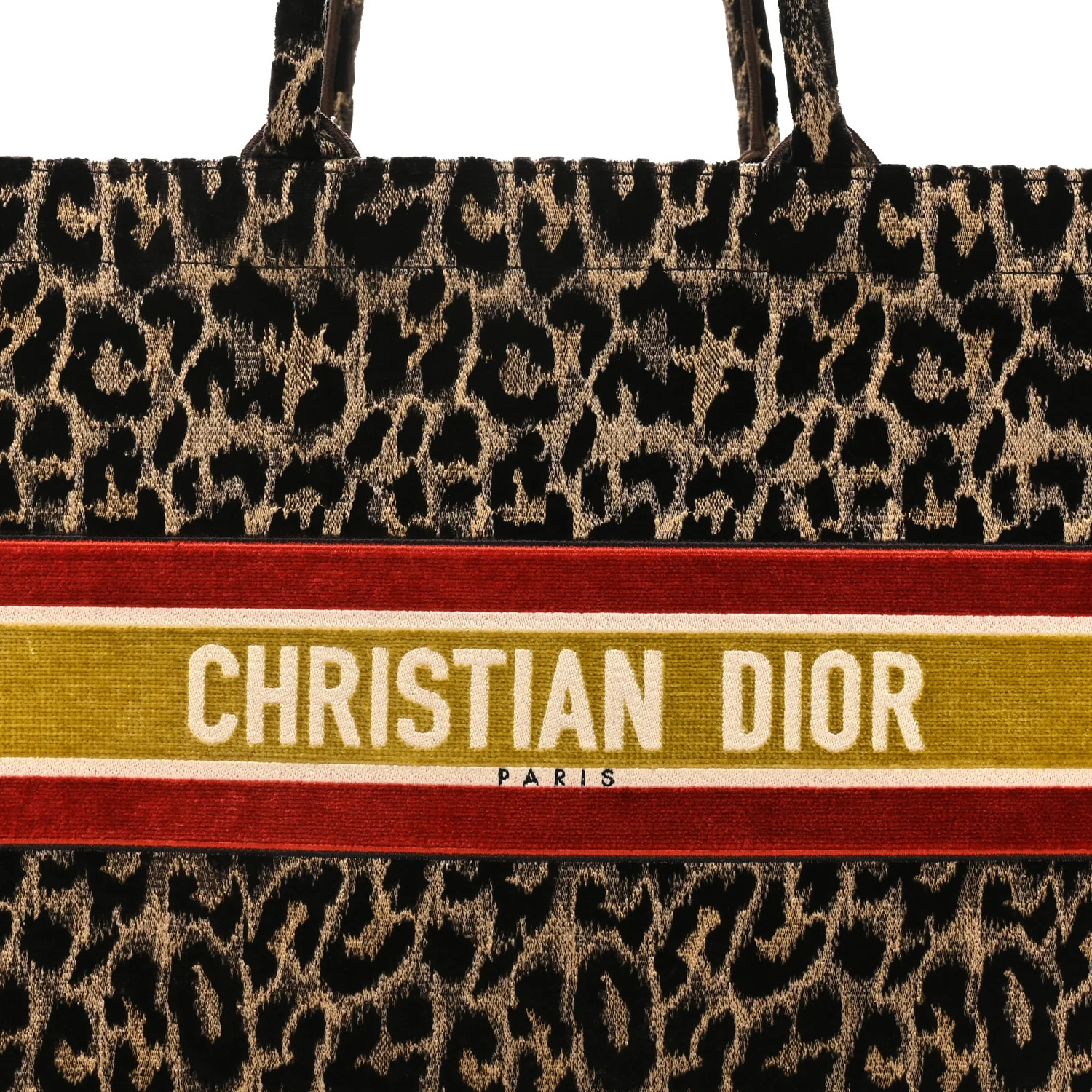 Canvas Velvet Embroidered Large Leopard Book Tote Tote Beige - Top Club