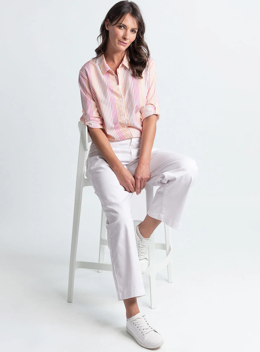 Chemisier femme rayé rose en viscose & coton