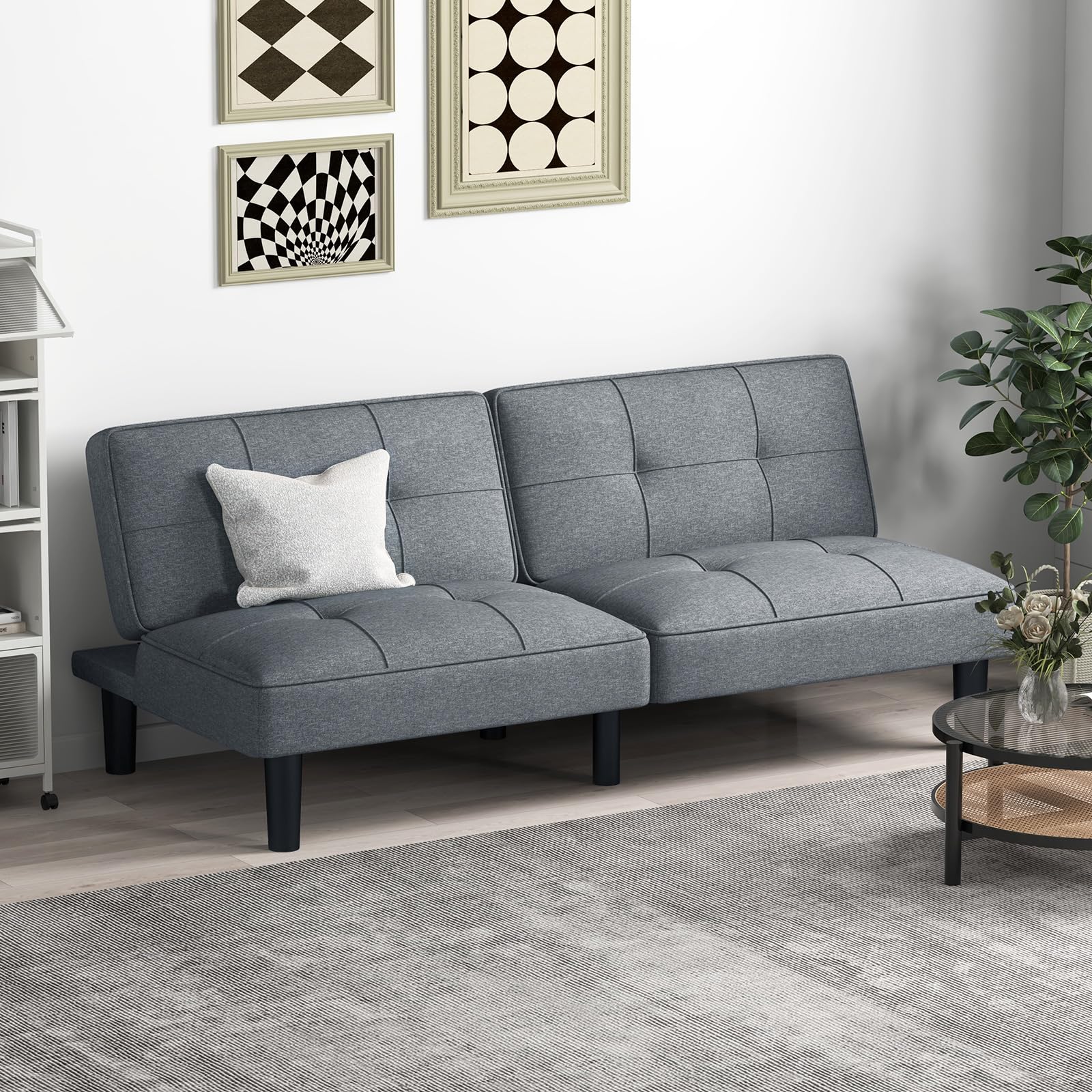 BEFOUNDLOVELY Convertible Futon Sofa Bed, Upholstered Folding Linen Sleeper Couch with 6-Position Adjustable Backrest