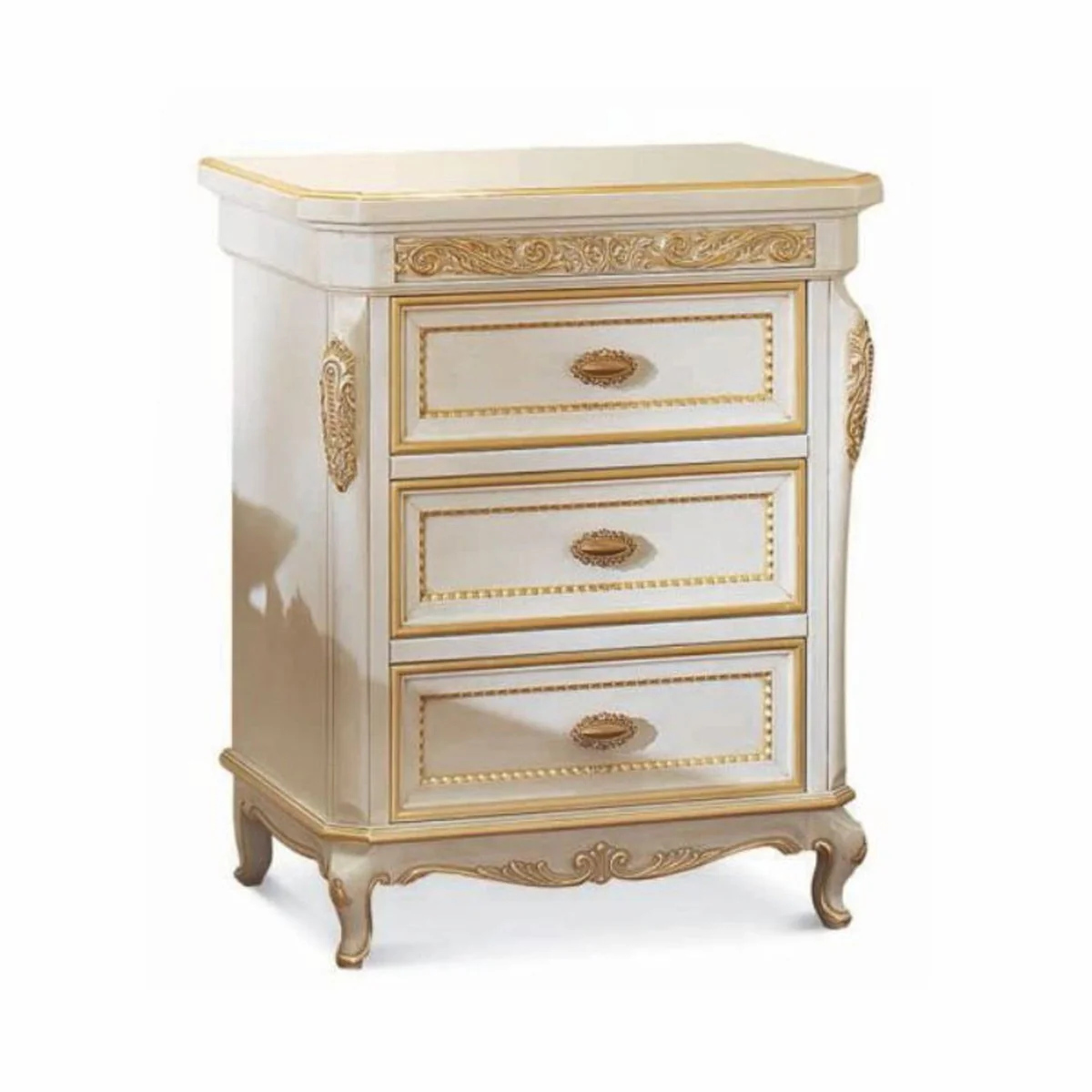 Luxury Baroque nightstand with 3 drawers ivory / gold - Made in Italy