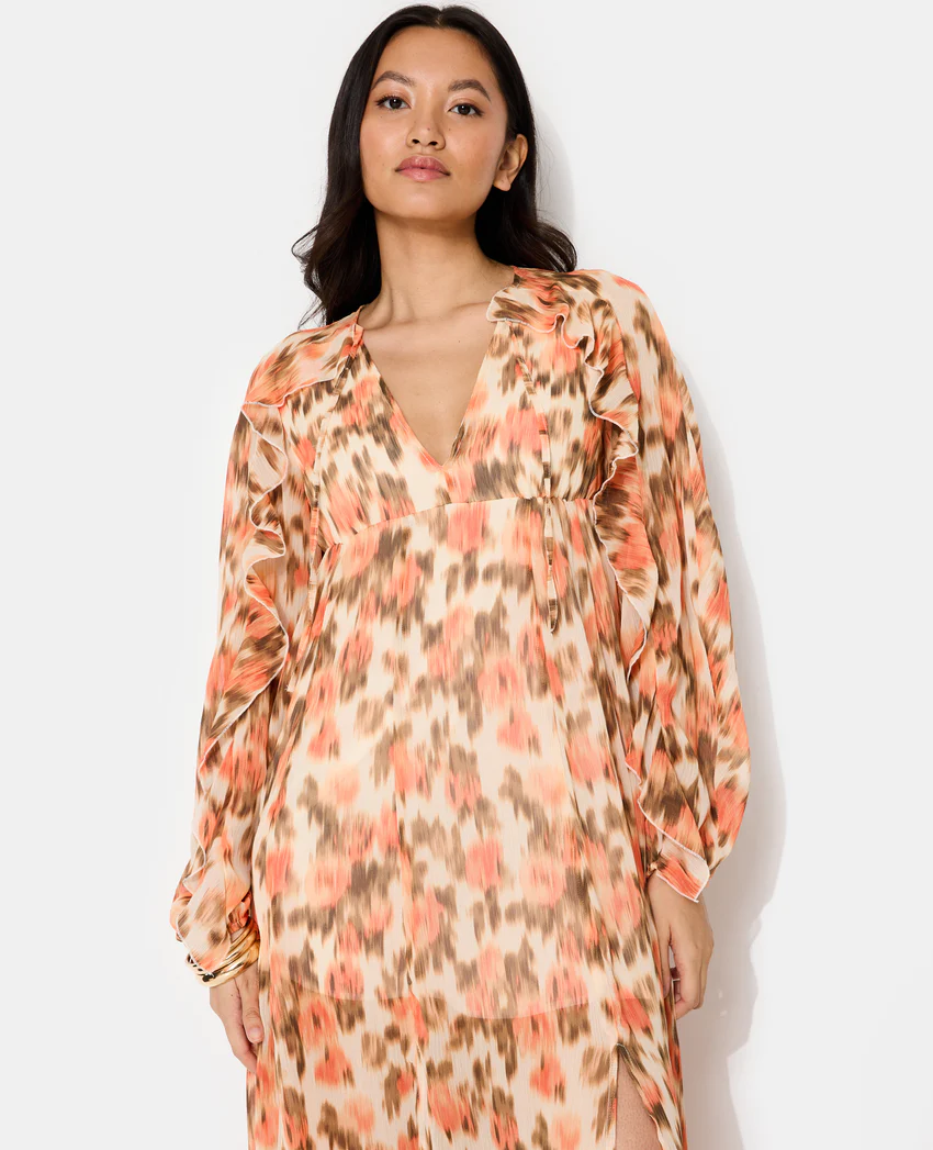 Pimkie Robe longue en voile avec volants motif fleurs floues