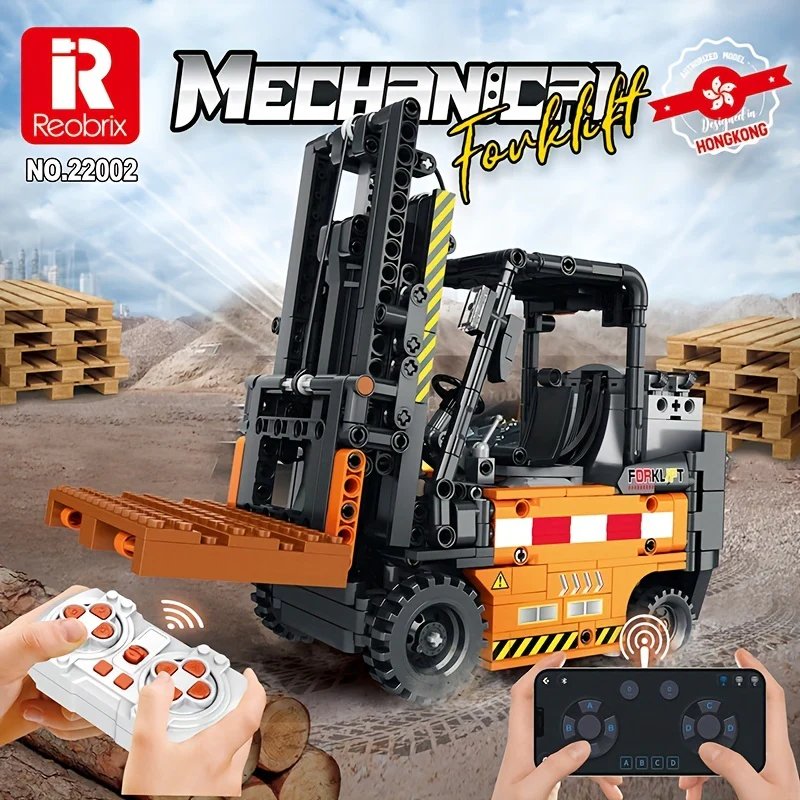 722 Piece Engineering Forklift Model Building Block Set - Dual Remote Control Bulldozer, Excavator and Car - Perfect Decompression Gift for Adults!