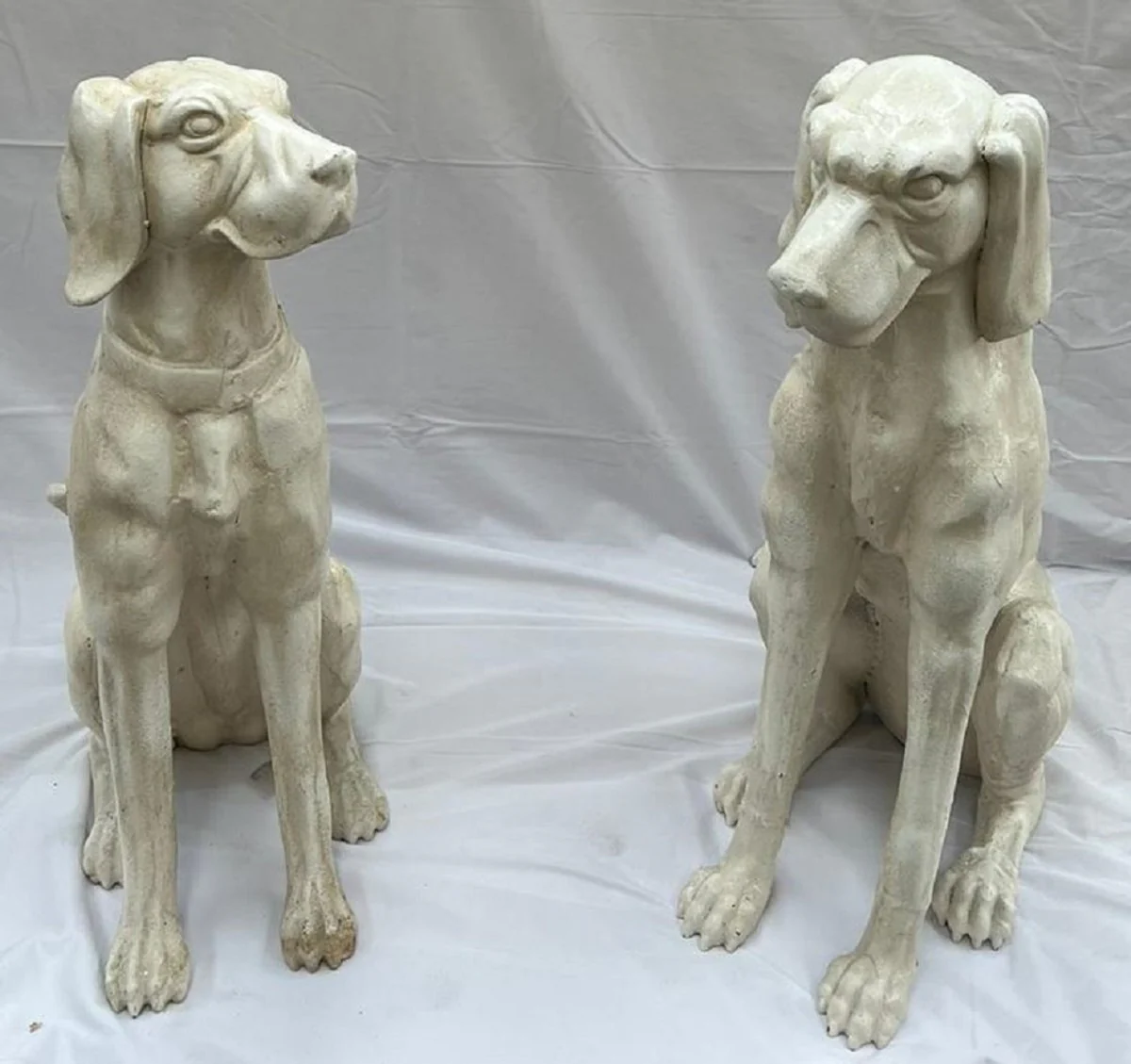 Luxury bronze decorative sculpture set dogs antique white H. 70 cm - bronze decorative figures - living room decoration - garden decoration