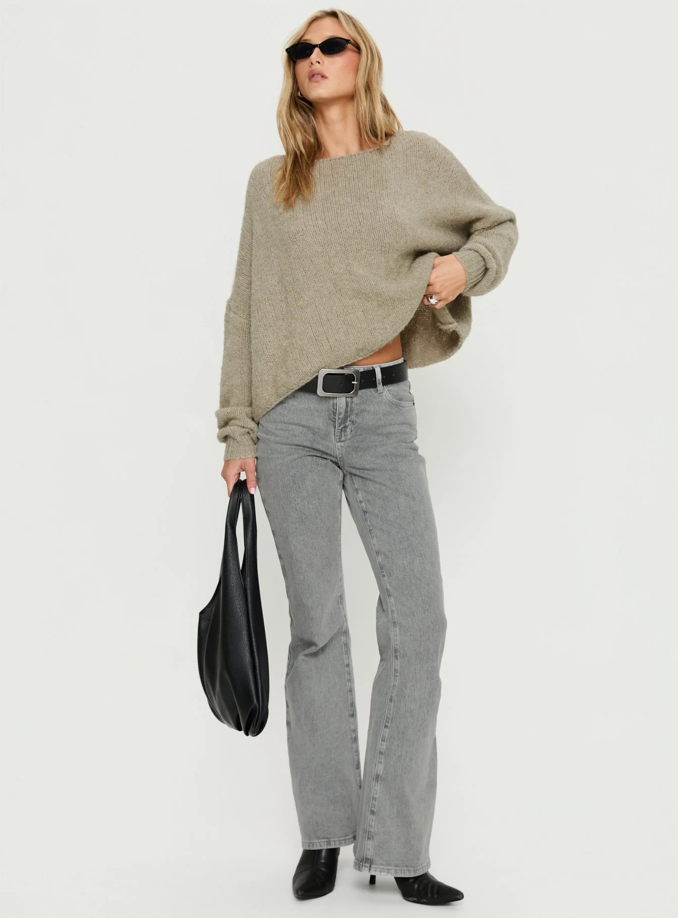 Ramy Wide Neck Knit Sweater Olive